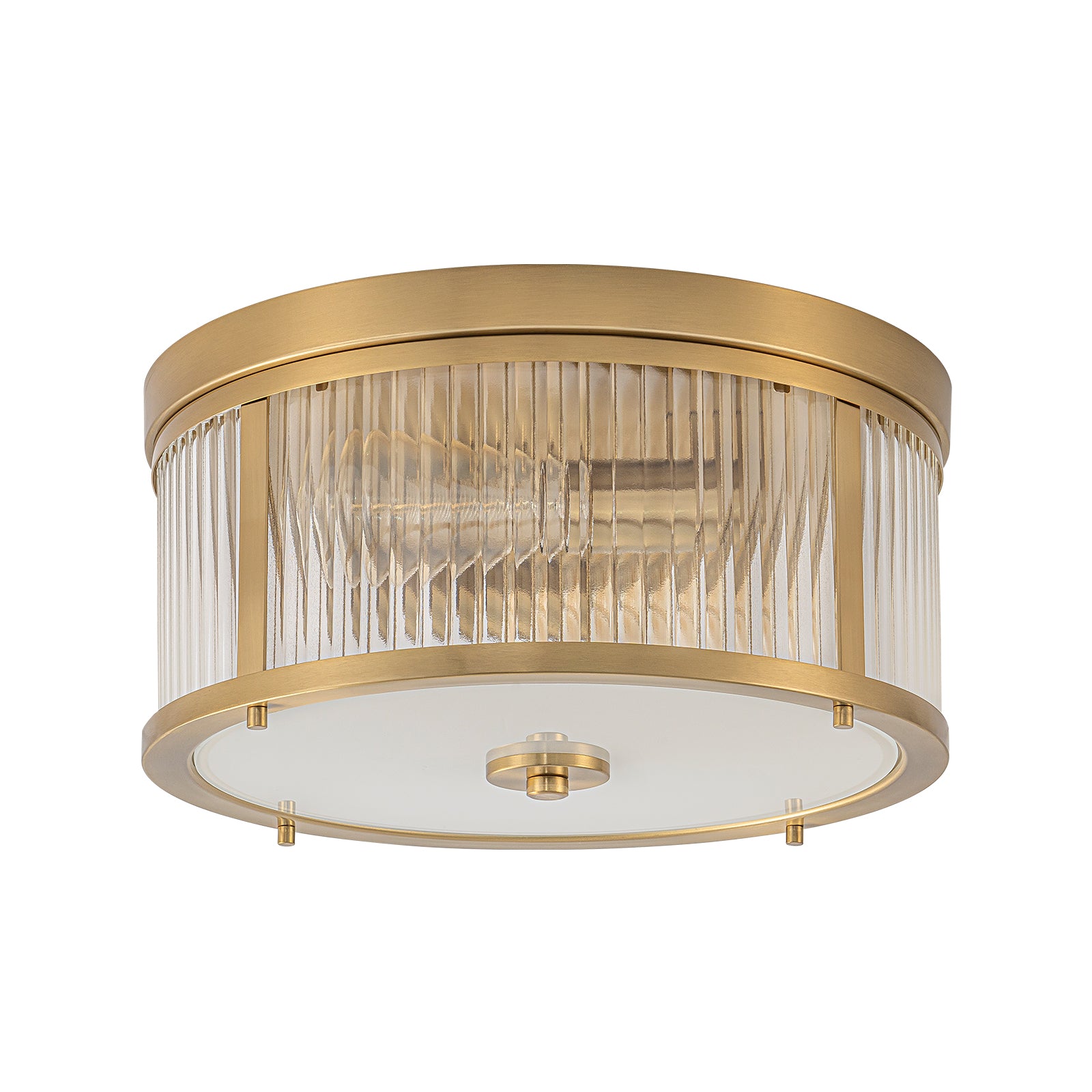 Glowlings 2-Light Modern 14"Wide Natural Brass Ribbed Glass Round Flush Mount Ceiling Light