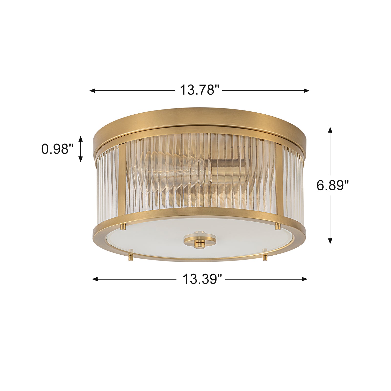 Glowlings 2-Light Modern 14"Wide Natural Brass Ribbed Glass Round Flush Mount Ceiling Light