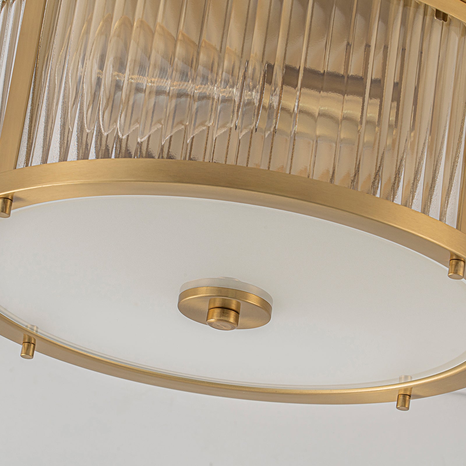 Glowlings 2-Light Modern 14"Wide Natural Brass Ribbed Glass Round Flush Mount Ceiling Light