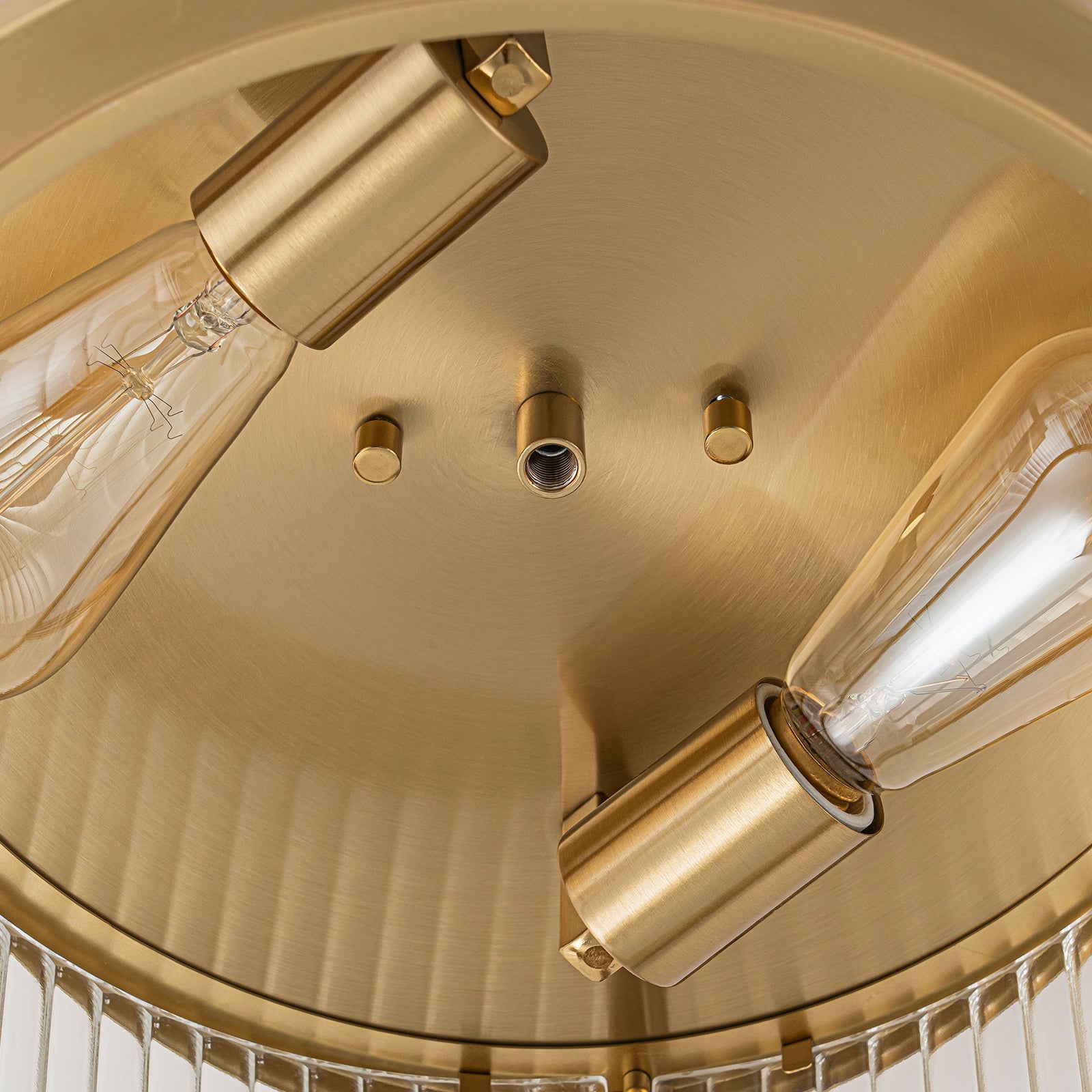 Glowlings 2-Light Modern 14"Wide Natural Brass Ribbed Glass Round Flush Mount Ceiling Light