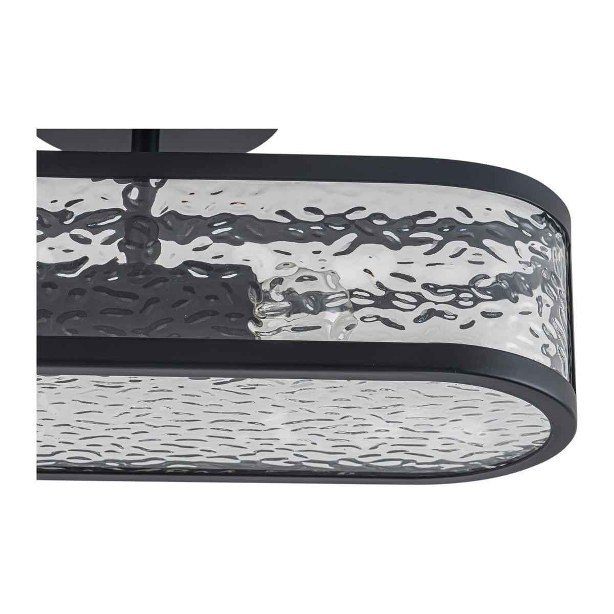 Glowlings 2-Light 15"Wide Modern Black Oval Semi Flush Mount Ceiling Light with Water Ripple Glass