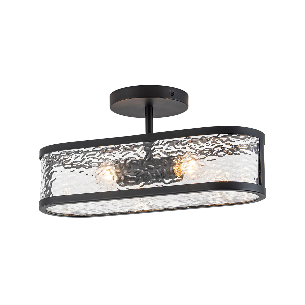 Glowlings 2-Light 15"Wide Modern Black Oval Semi Flush Mount Ceiling Light with Water Ripple Glass
