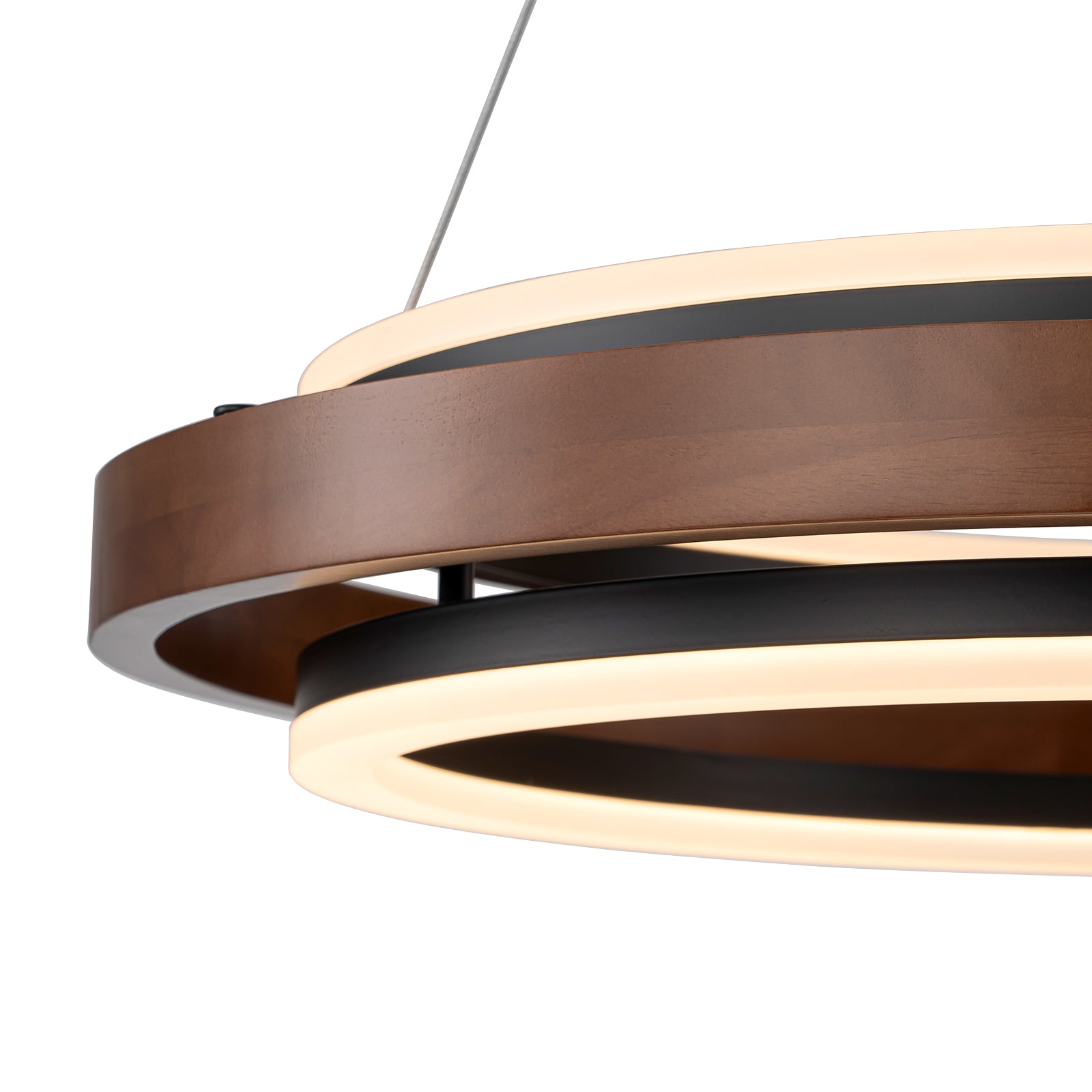 Glowlings 2-flammige, moderne, 61 cm breite, 3-stufige, runde LED-Pendelleuchte aus Walnussholz