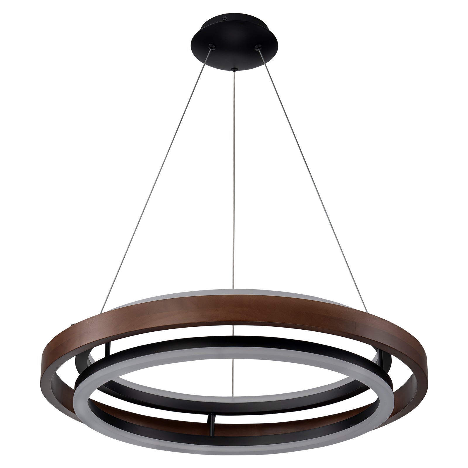 Glowlings 2-flammige, moderne, 61 cm breite, 3-stufige, runde LED-Pendelleuchte aus Walnussholz