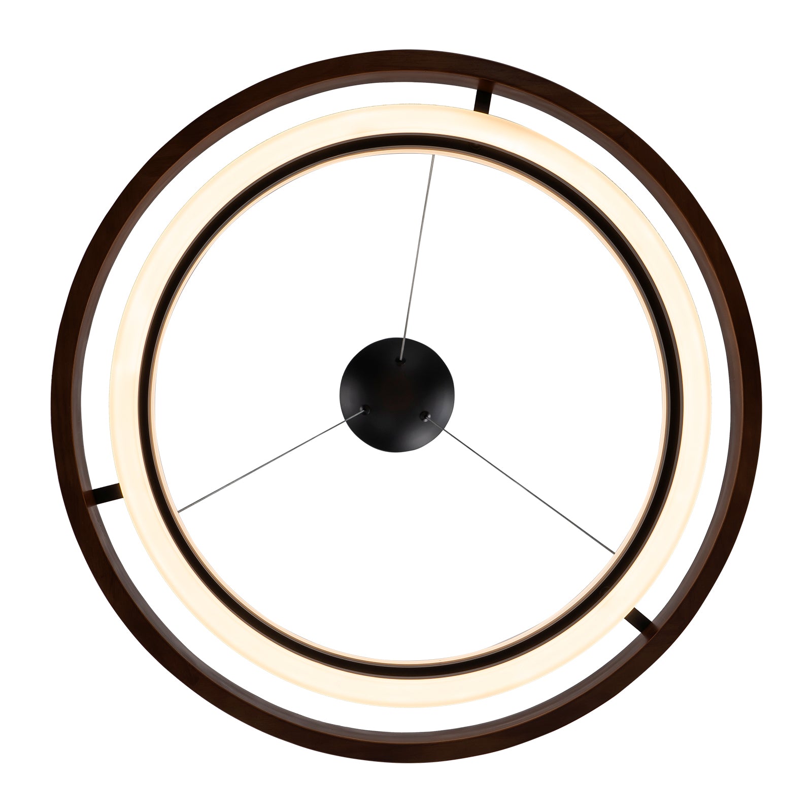 Glowlings 2-flammige, moderne, 61 cm breite, 3-stufige, runde LED-Pendelleuchte aus Walnussholz