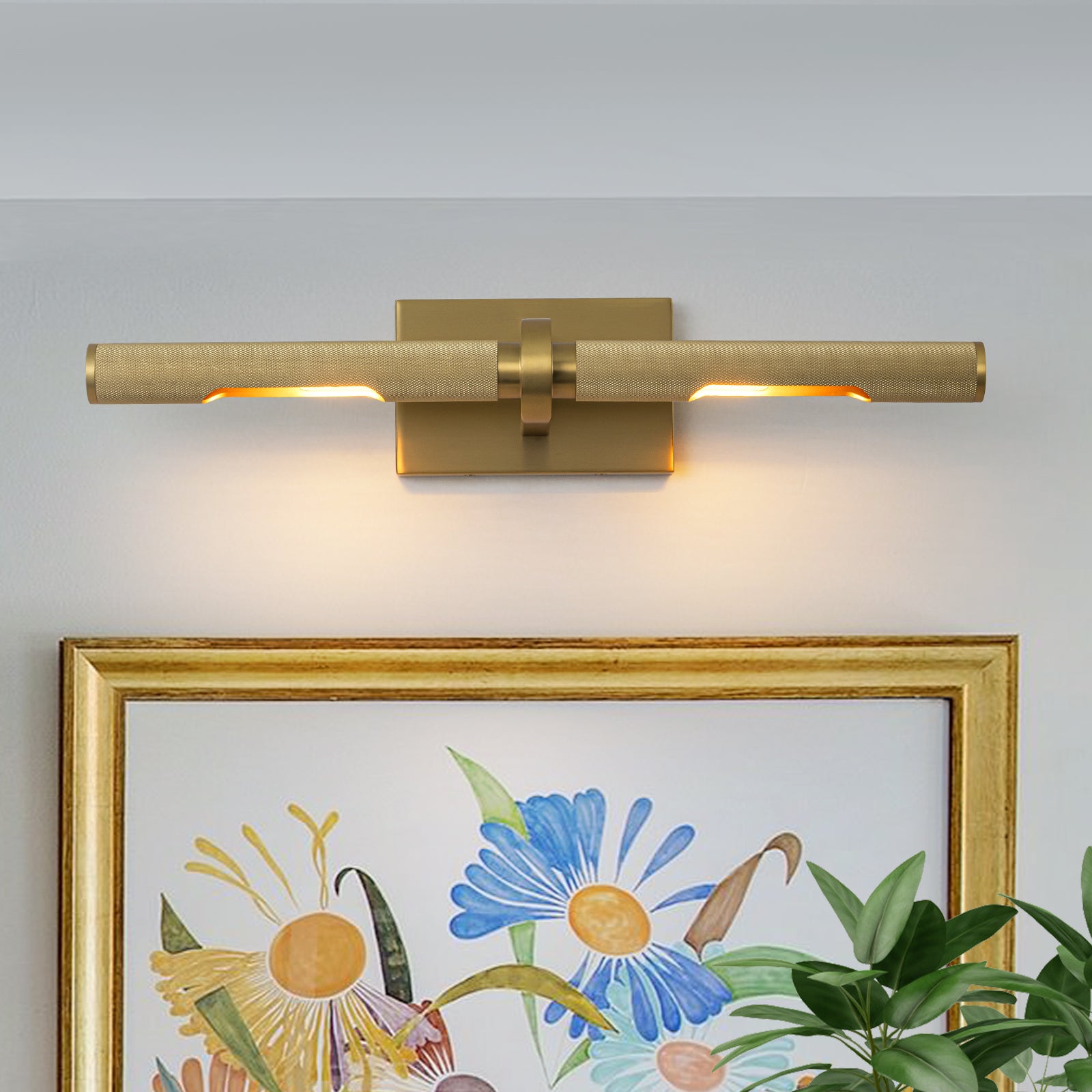 Glowlings 2-Light Modern 24"Wide Rotatable 360° Knurling Texture Antique Brass Picture Light