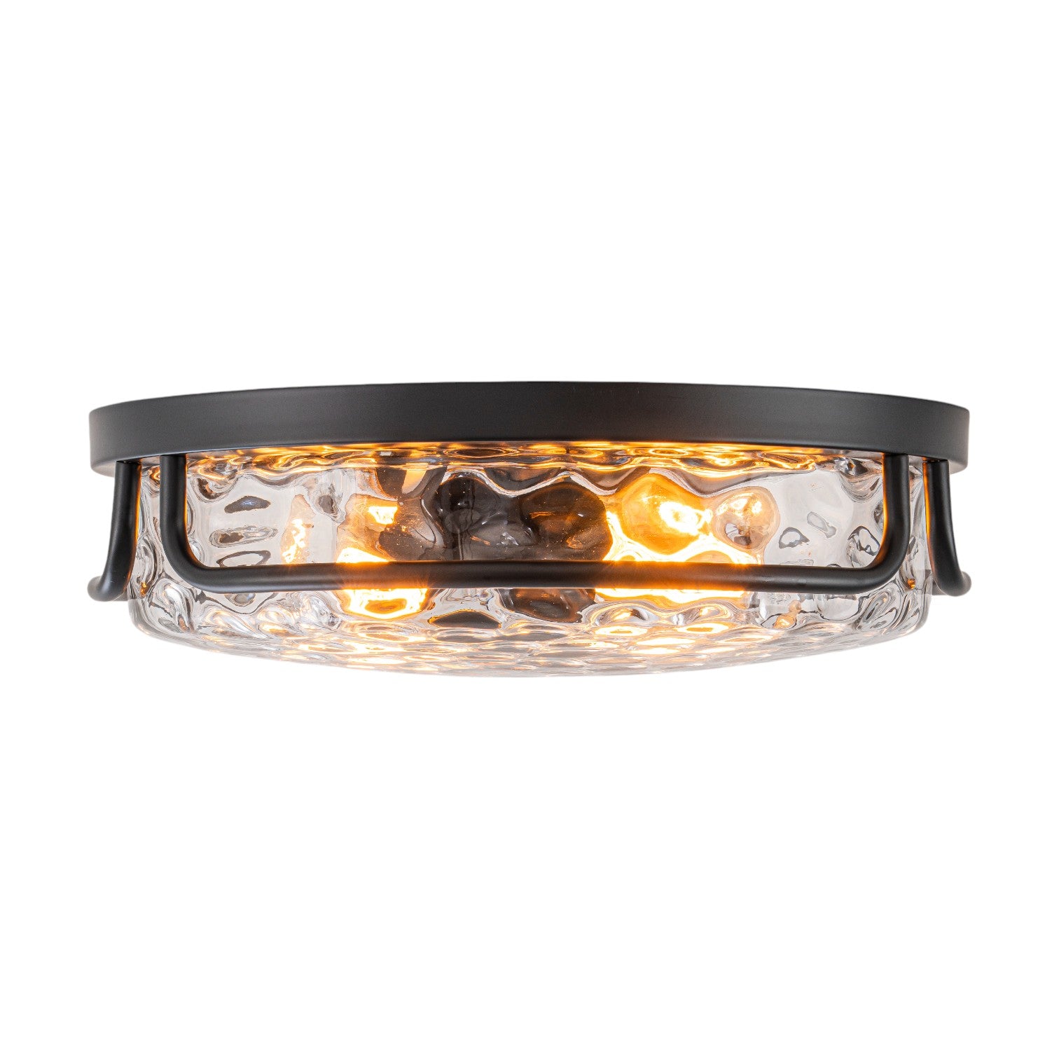 Glowlings 2-Light Modern 13"Wide Round Black Hammered Clear Glass Flush Mount Ceiling Light