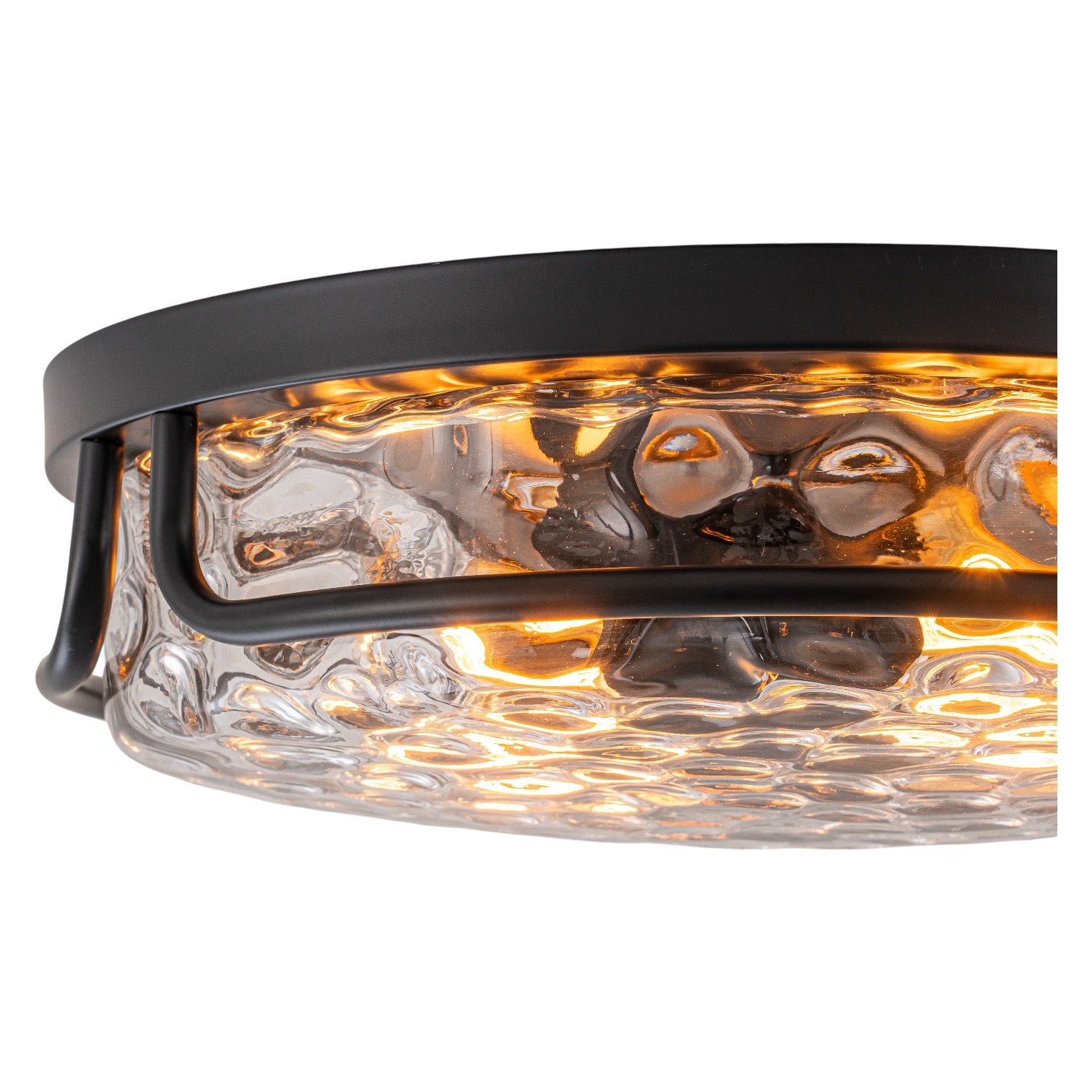 Glowlings 2-Light Modern 13"Wide Round Black Hammered Clear Glass Flush Mount Ceiling Light
