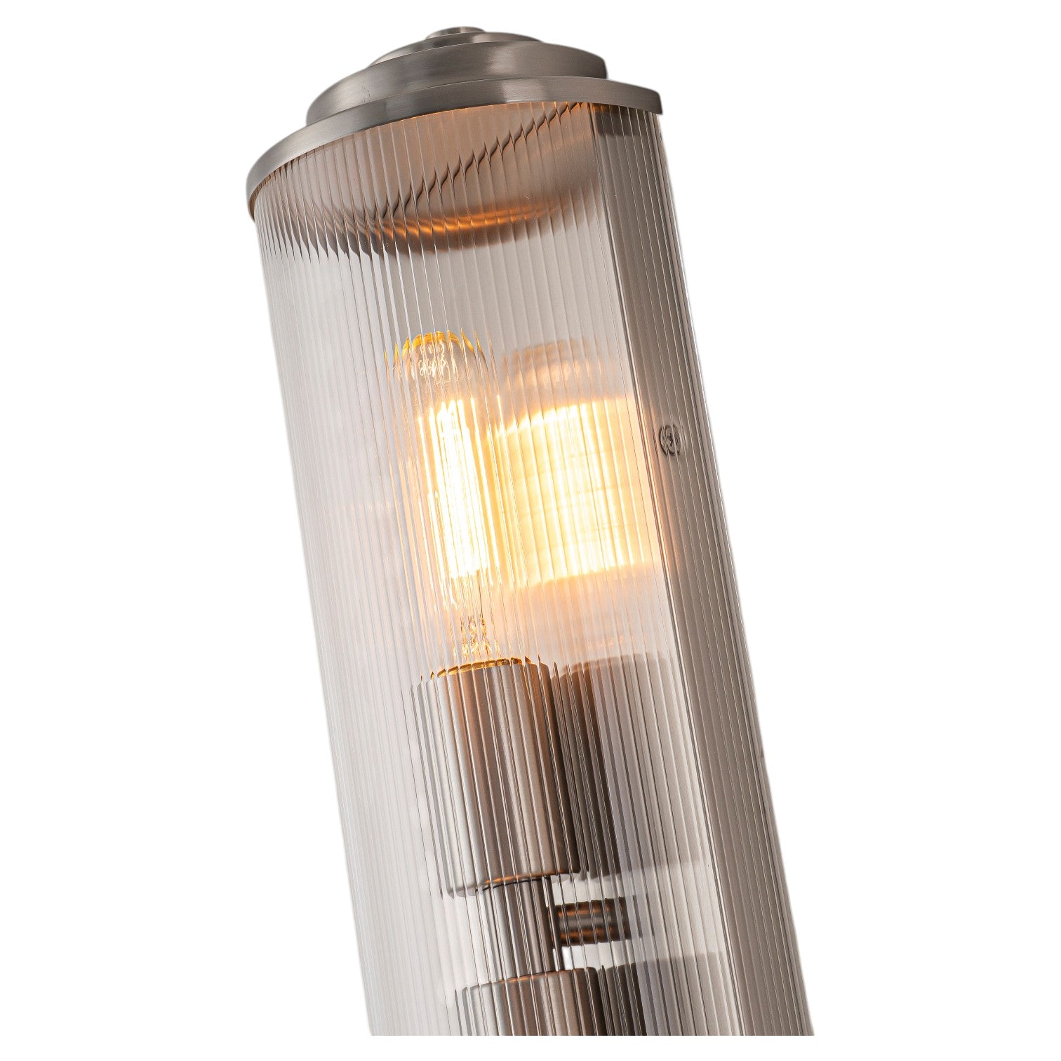 Glowlings 2-Light Modern 21"High Satin Nickel Clear Fluted Ribbed Glass Cylinder Wall Sconce