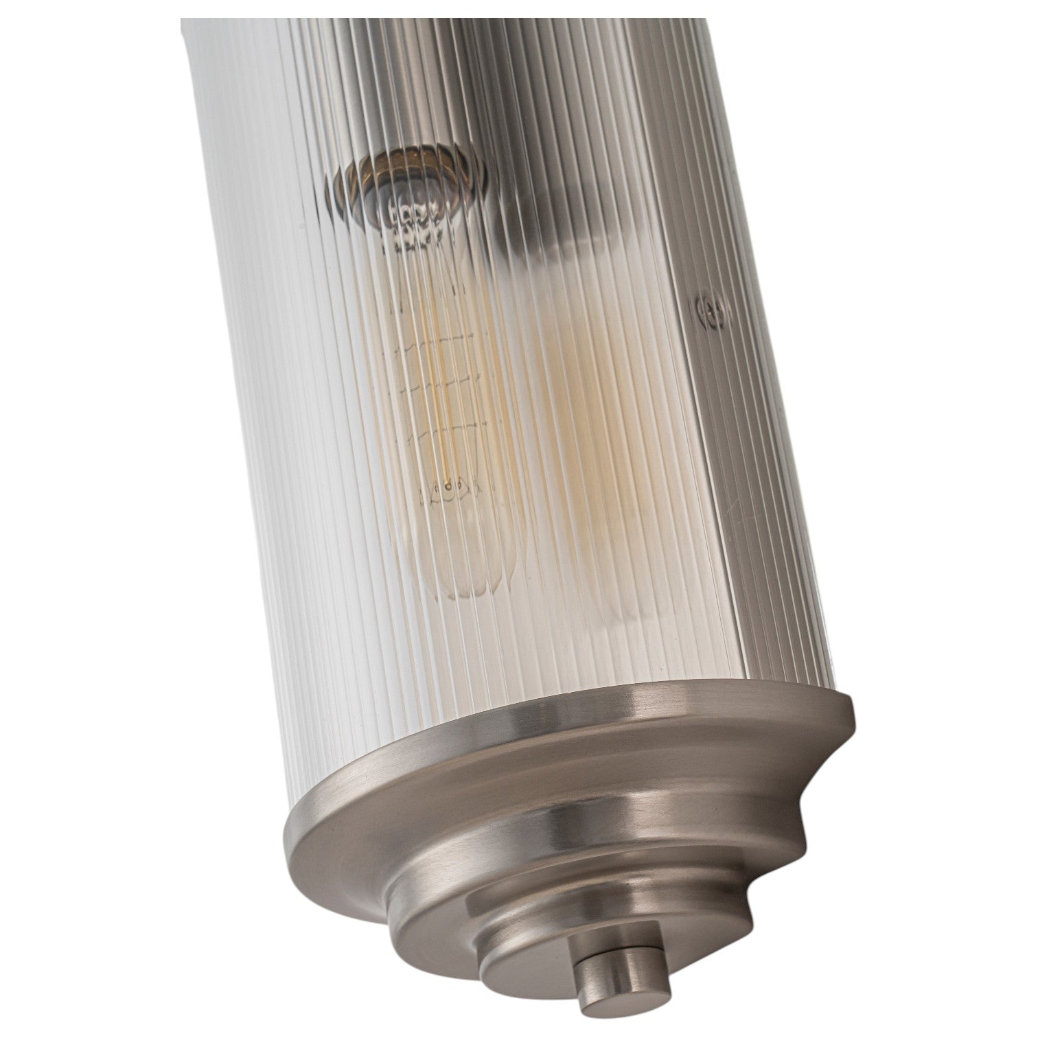 Glowlings 2-Light Modern 21"High Satin Nickel Clear Fluted Ribbed Glass Cylinder Wall Sconce