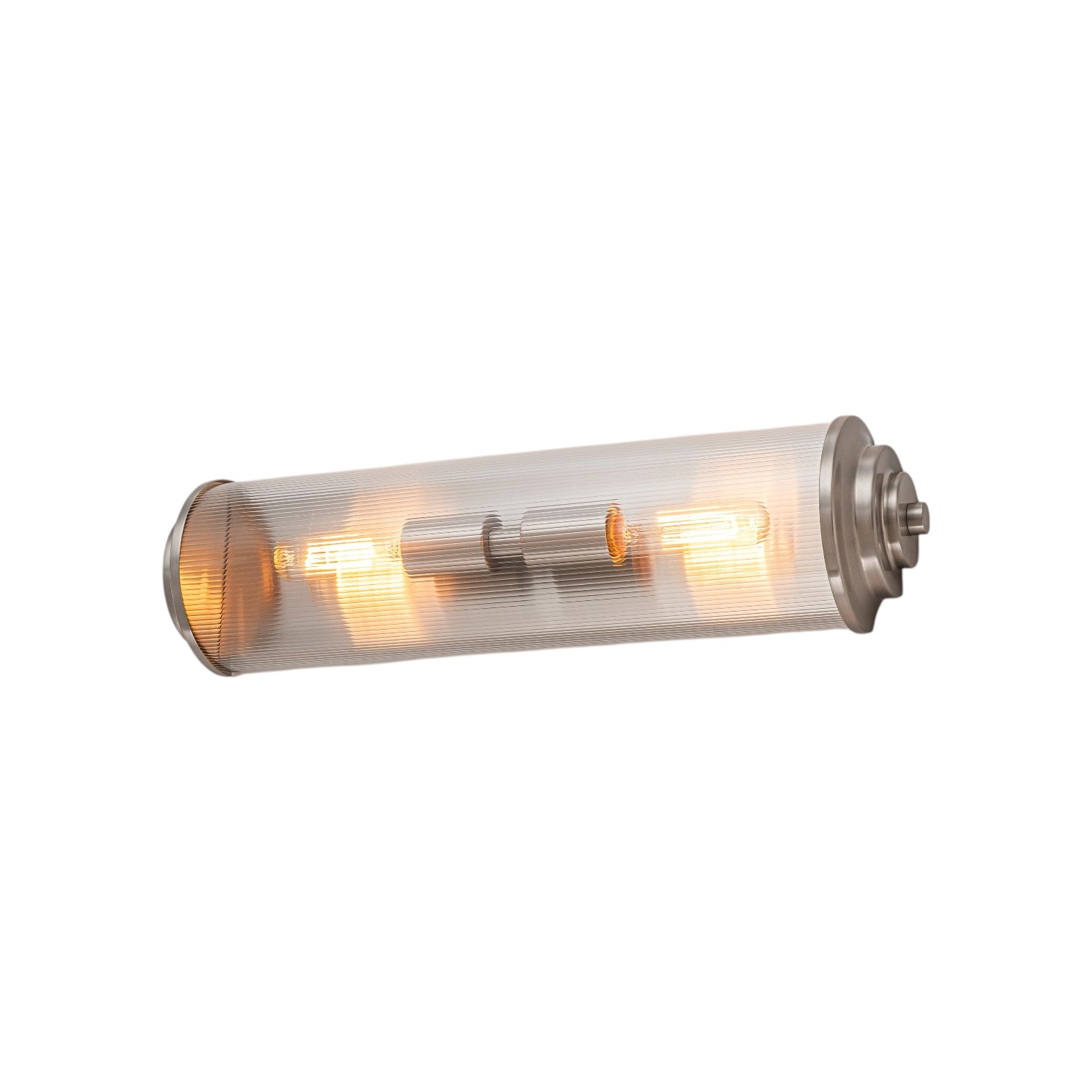 Glowlings 2-Light Modern 21"High Satin Nickel Clear Fluted Ribbed Glass Cylinder Wall Sconce