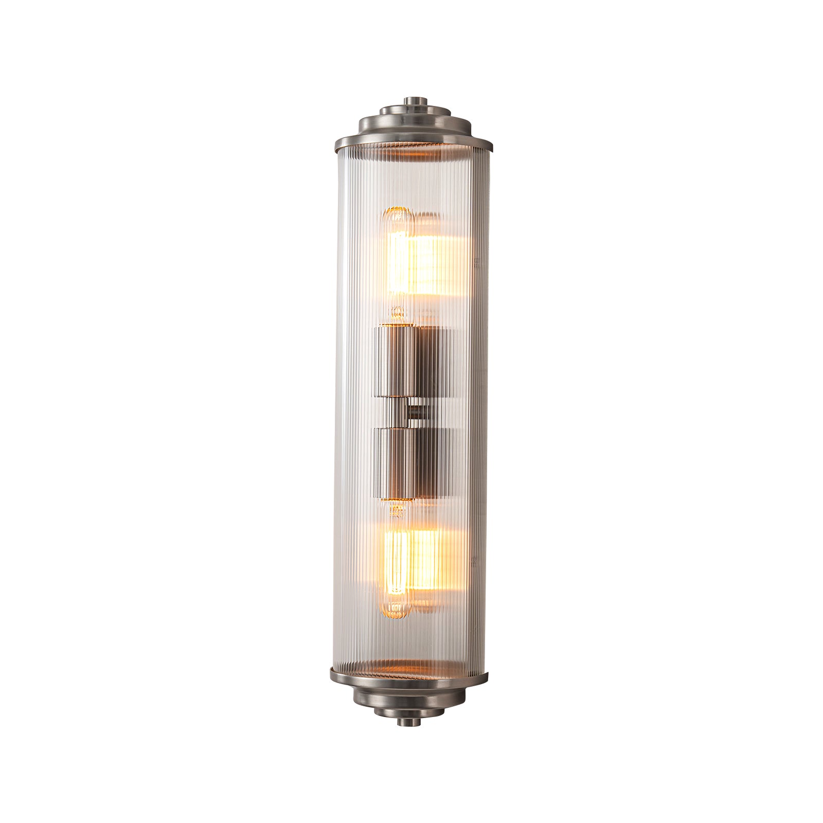 Glowlings 2-Light Modern 21"High Satin Nickel Clear Fluted Ribbed Glass Cylinder Wall Sconce