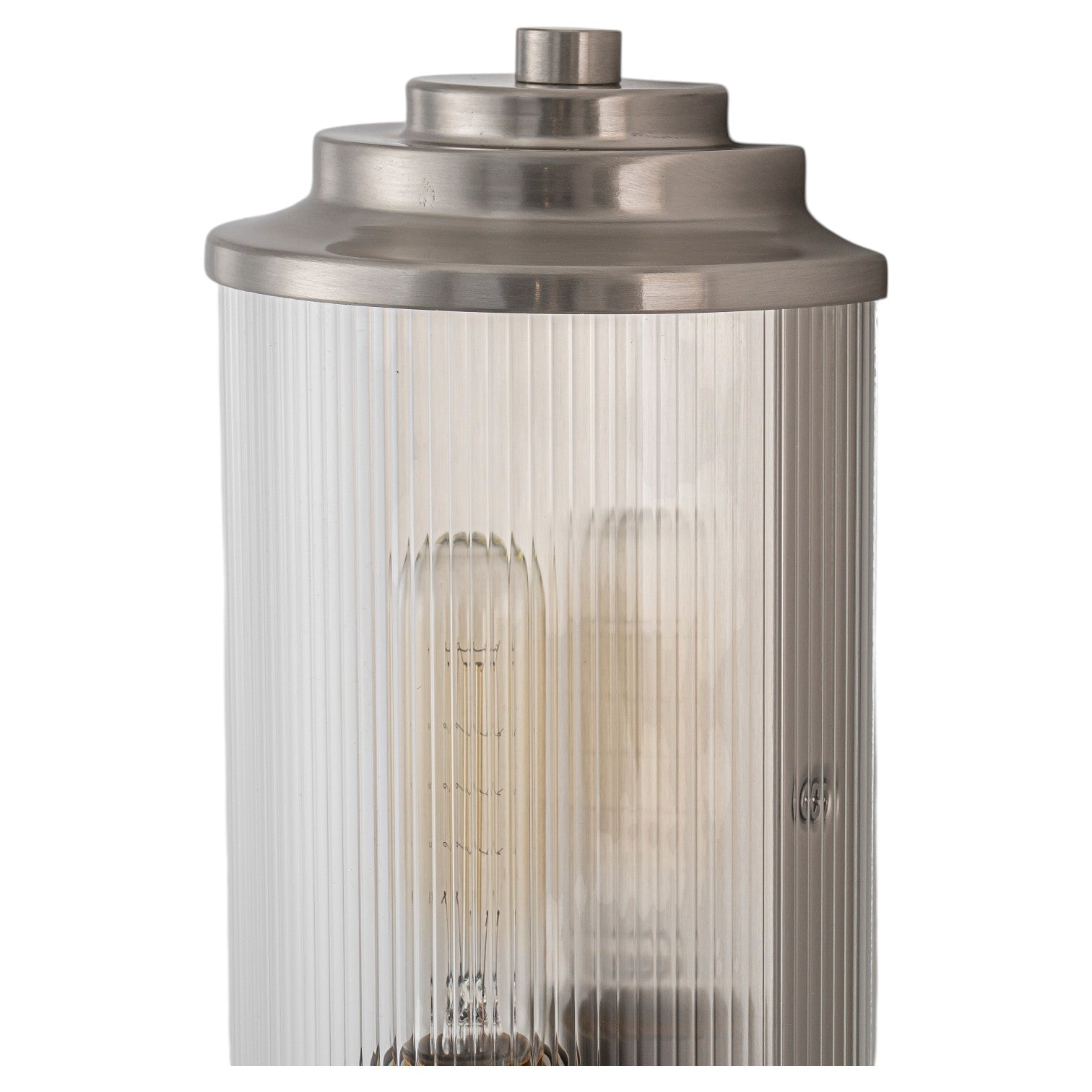 Glowlings 2-Light Modern 21"High Satin Nickel Clear Fluted Ribbed Glass Cylinder Wall Sconce