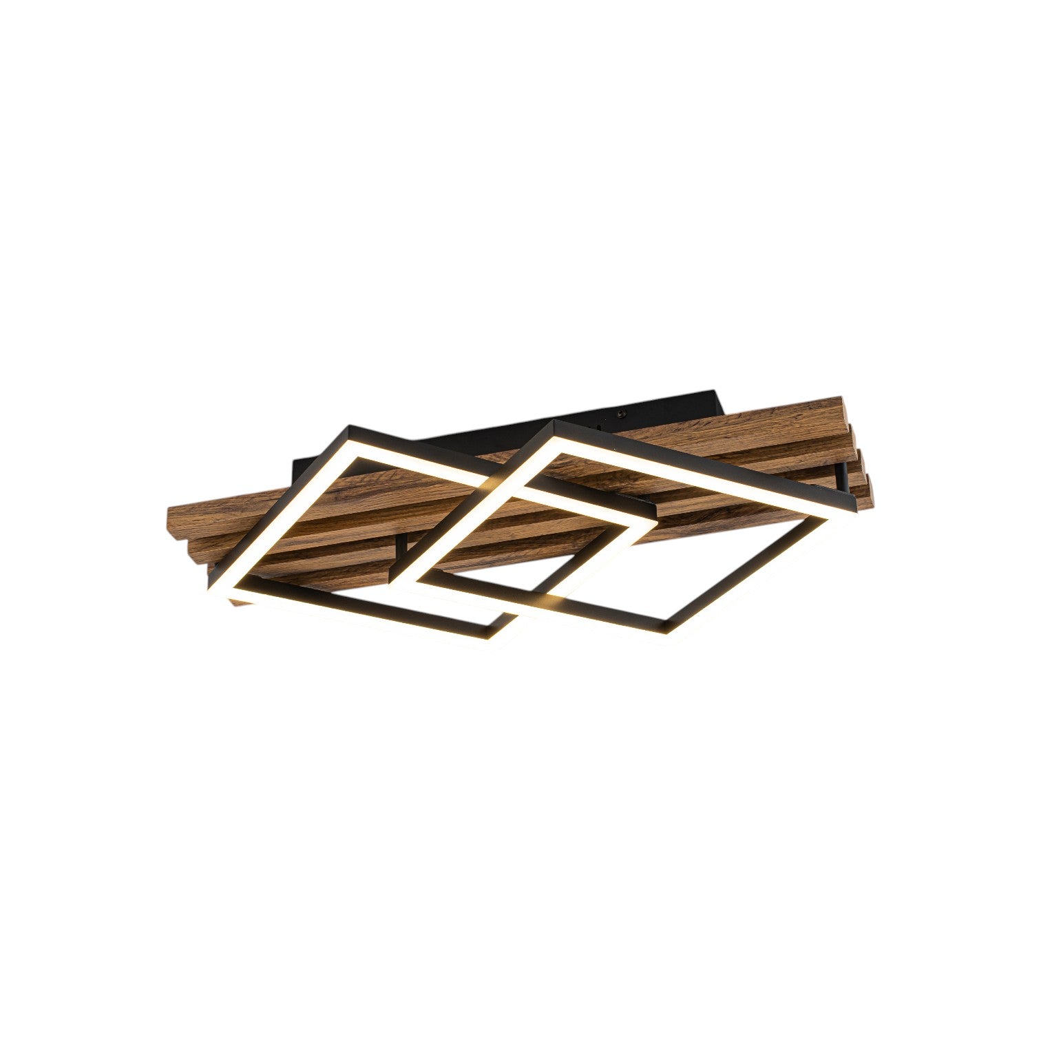 Glowlings 2-Light Organic Modern Walnut Finish Wood Slat LED Flush Mount Ceiling Light