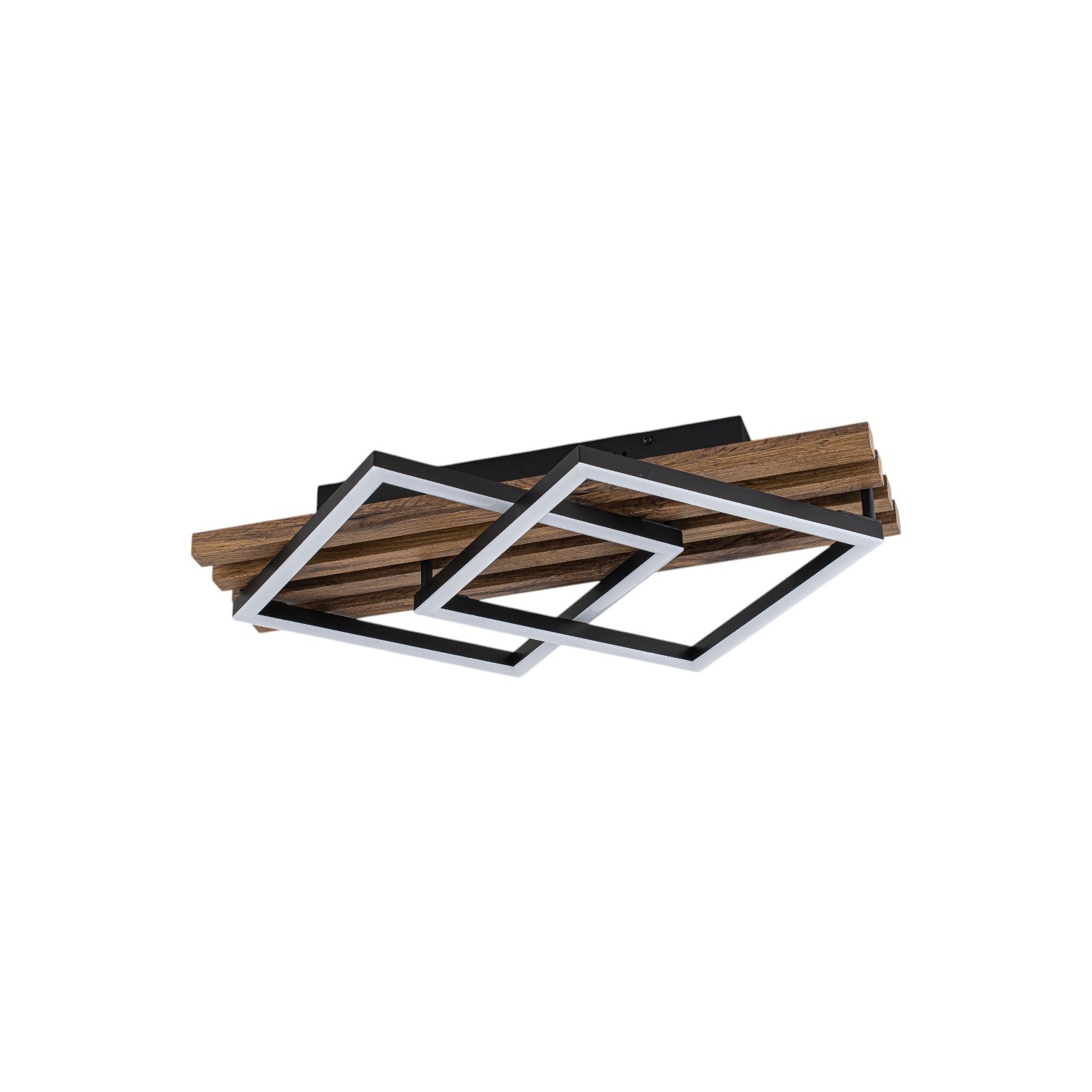 Glowlings 2-Light Organic Modern Walnut Finish Wood Slat LED Flush Mount Ceiling Light