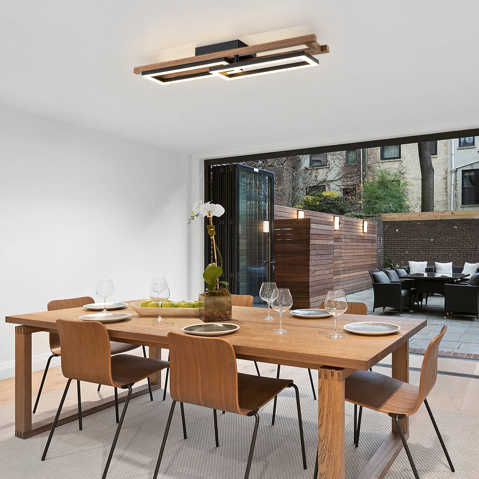 Glowlings 2-Licht Farmhouse 28" breites Rechteck 360° drehbare LED-Holz-Unterputzleuchte