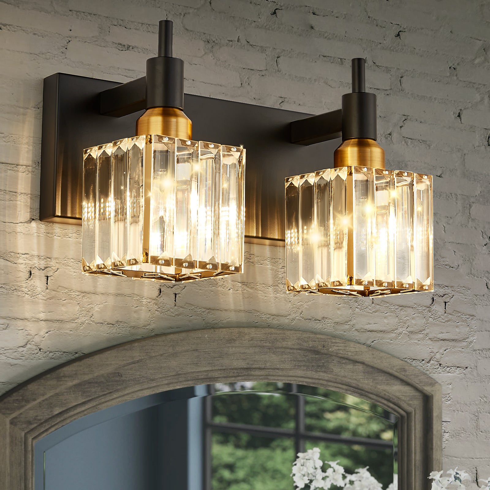 Glowlings 2 Light Taevion Dimmable Crystal Bath Vanity Light for Bathroom