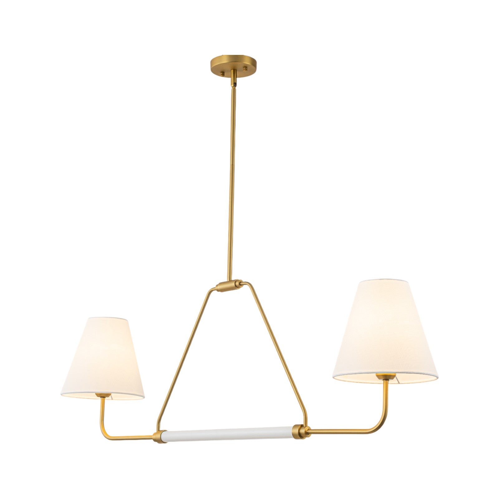 Glowlings 2-Light Traditional 48"Wide Large Aged Brass Cone White Fabric Linear Pendant Light