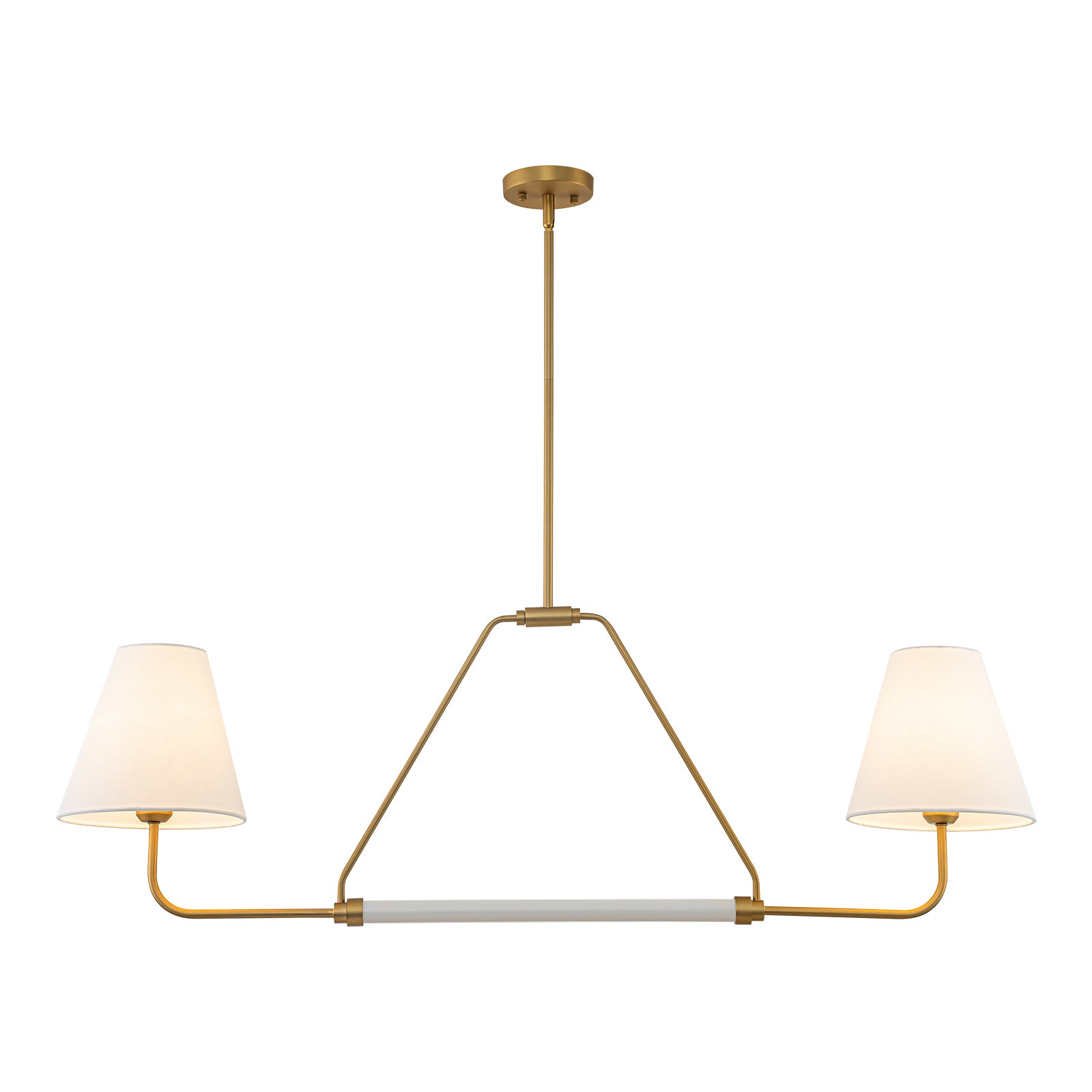 Glowlings 2-Light Traditional 48"Wide Large Aged Brass Cone White Fabric Linear Pendant Light