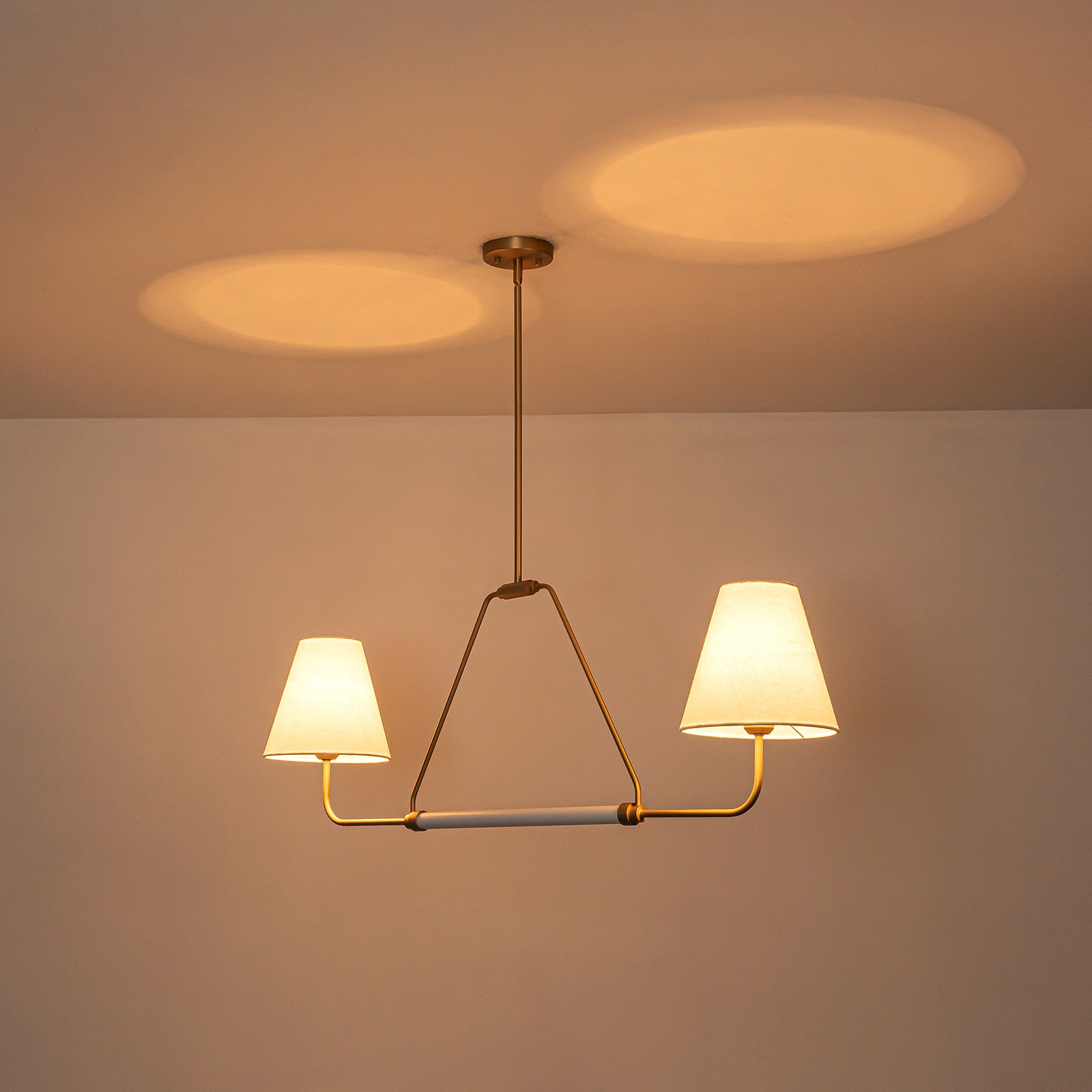 Glowlings 2-Light Traditional 48"Wide Large Aged Brass Cone White Fabric Linear Pendant Light