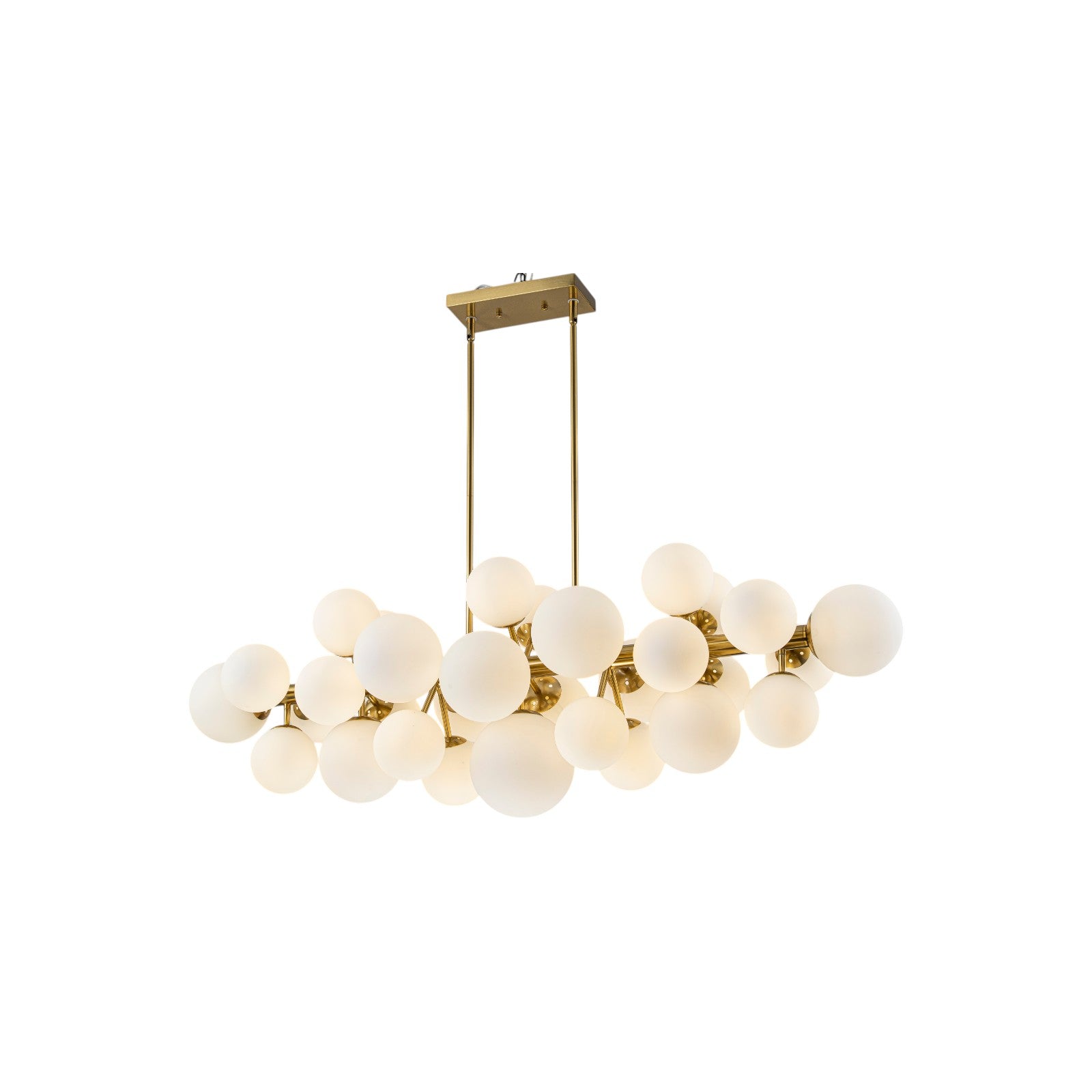 Glowlings 31-Light Modern Large Brass Linear Globe Bubbles Opal Glass Chandelier Kitchen Island Light