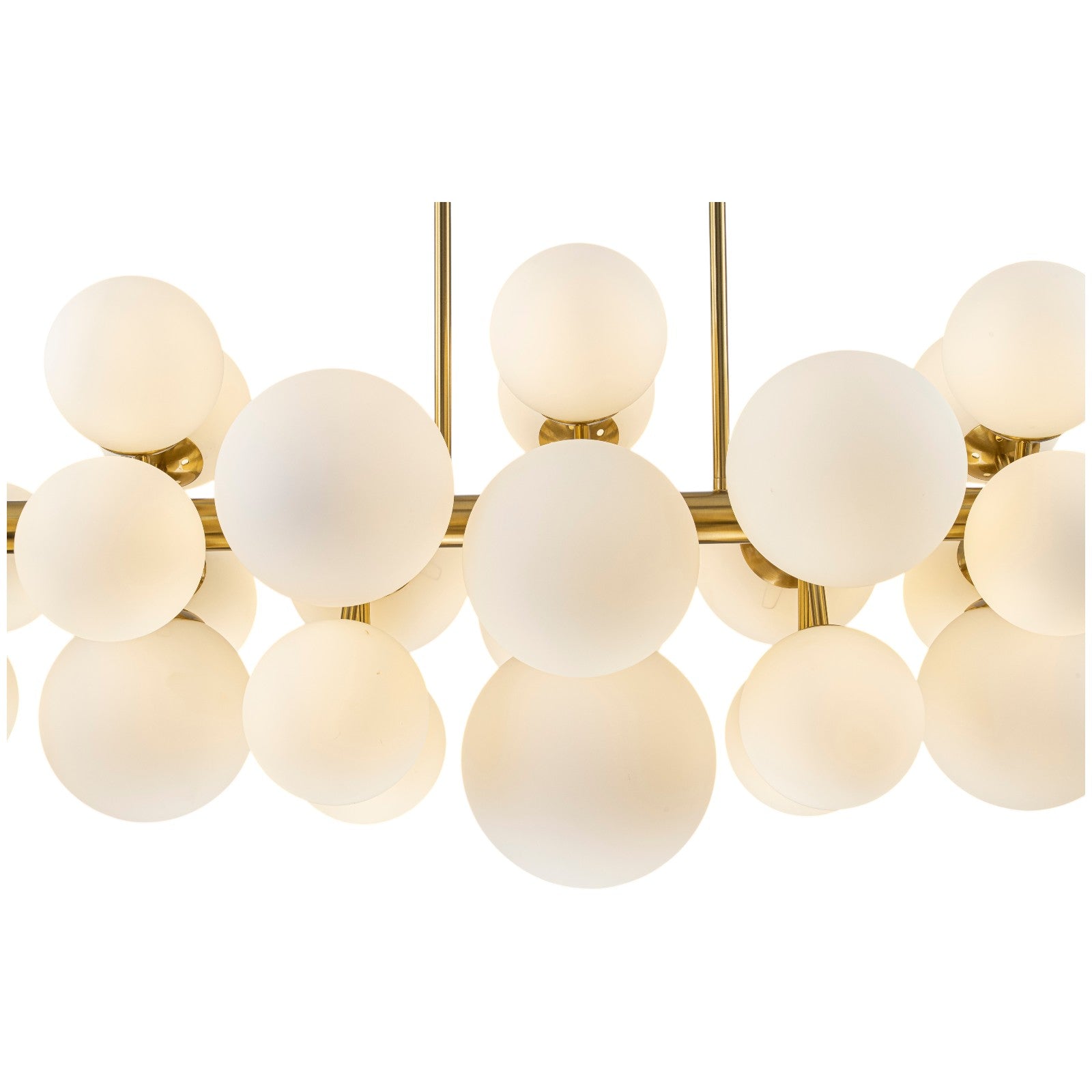 Glowlings 31-Light Modern Large Brass Linear Globe Bubbles Opal Glass Chandelier Kitchen Island Light