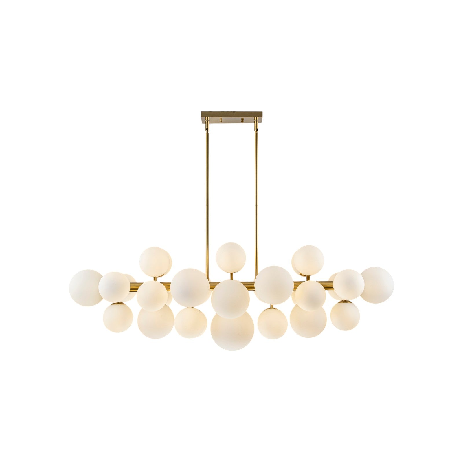 Glowlings 31-Light Modern Large Brass Linear Globe Bubbles Opal Glass Chandelier Kitchen Island Light