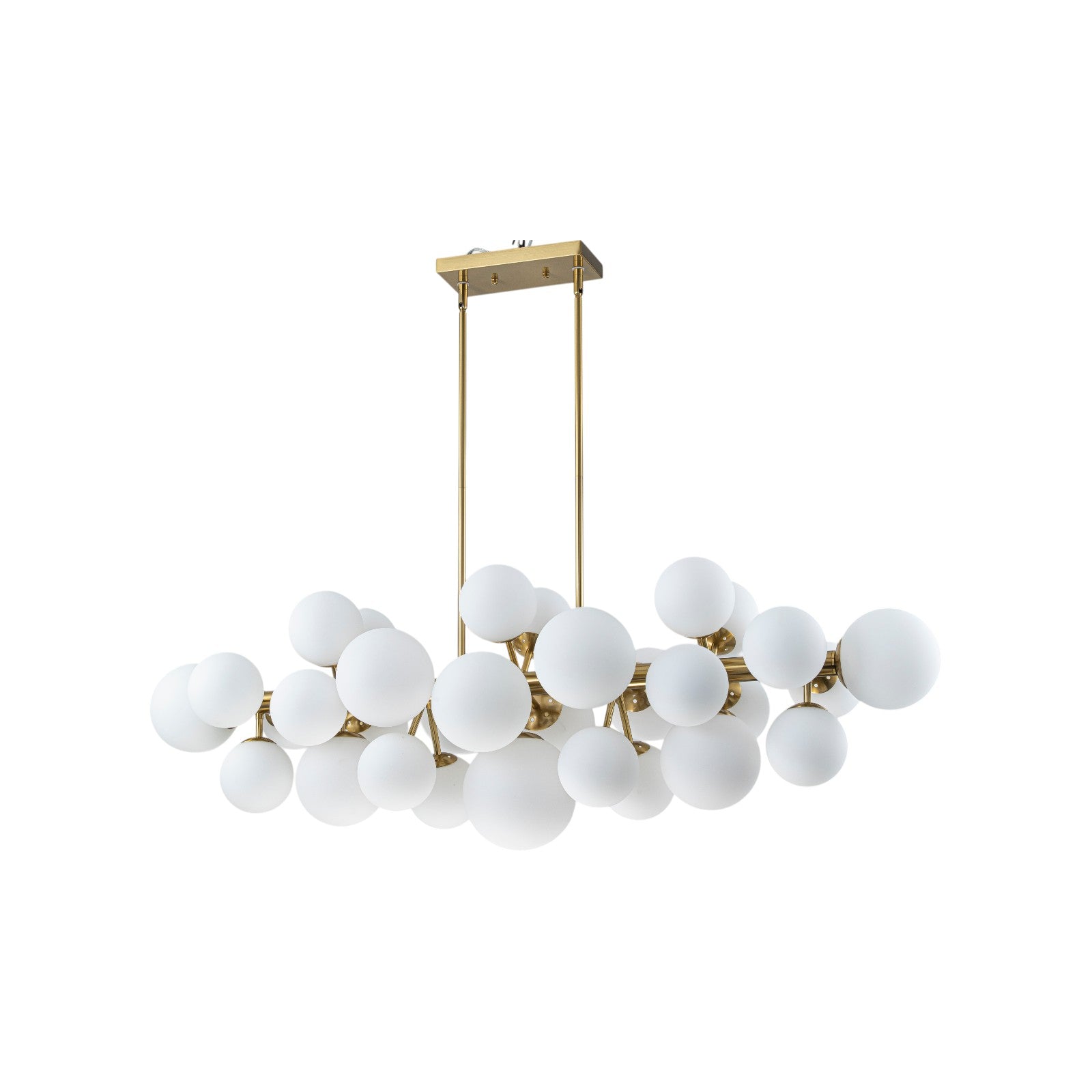 Glowlings 31-Light Modern Large Brass Linear Globe Bubbles Opal Glass Chandelier Kitchen Island Light