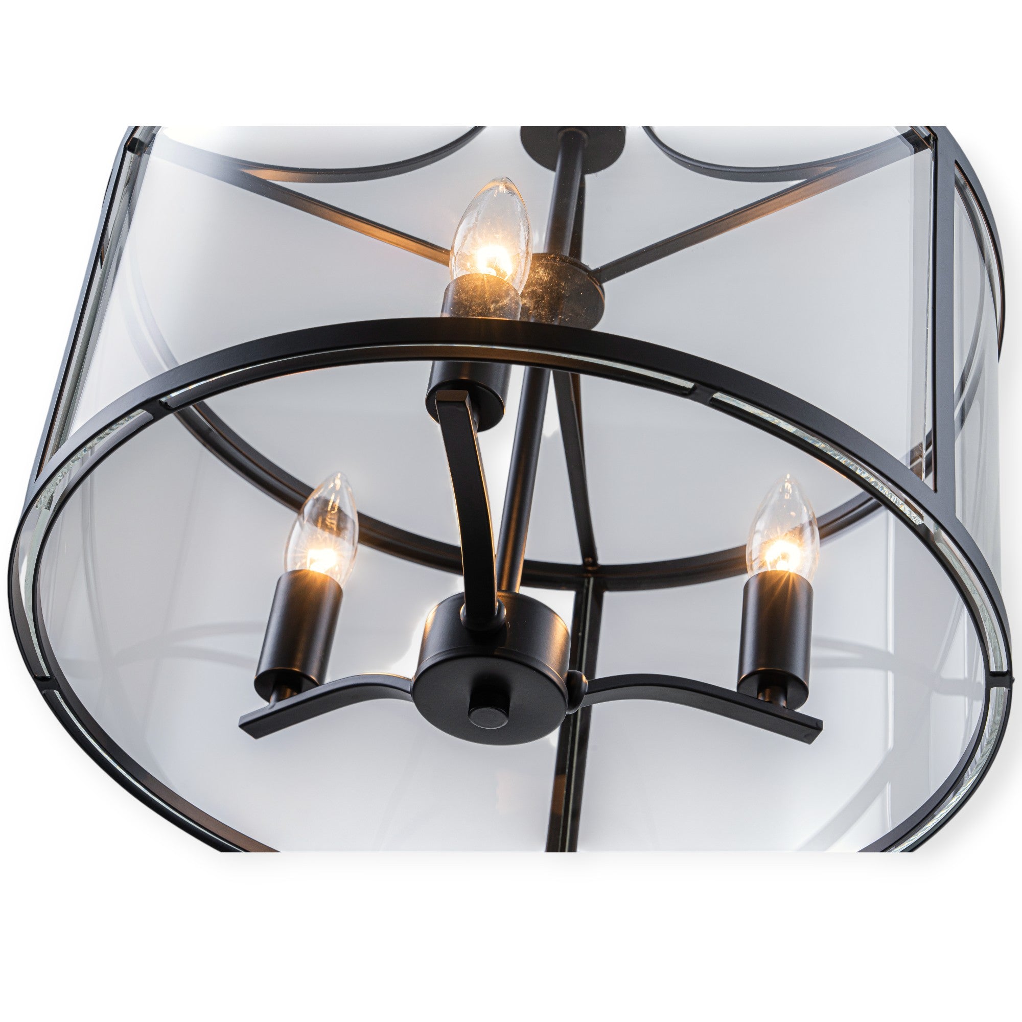Glowlings 3-Lght Modern 16"Wide Black Round Drum Clear Glass Chandelier