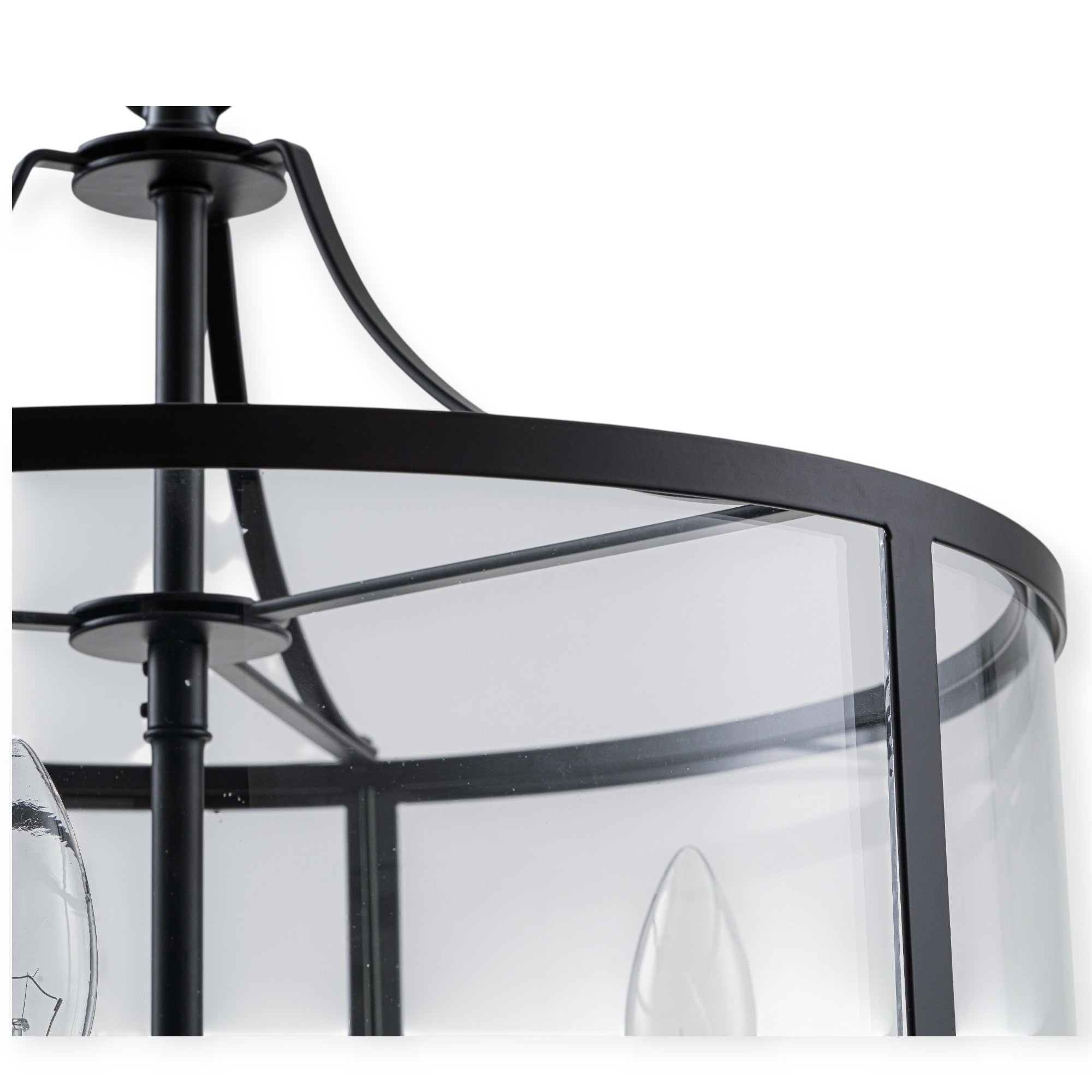 Glowlings 3-Lght Modern 16"Wide Black Round Drum Clear Glass Chandelier