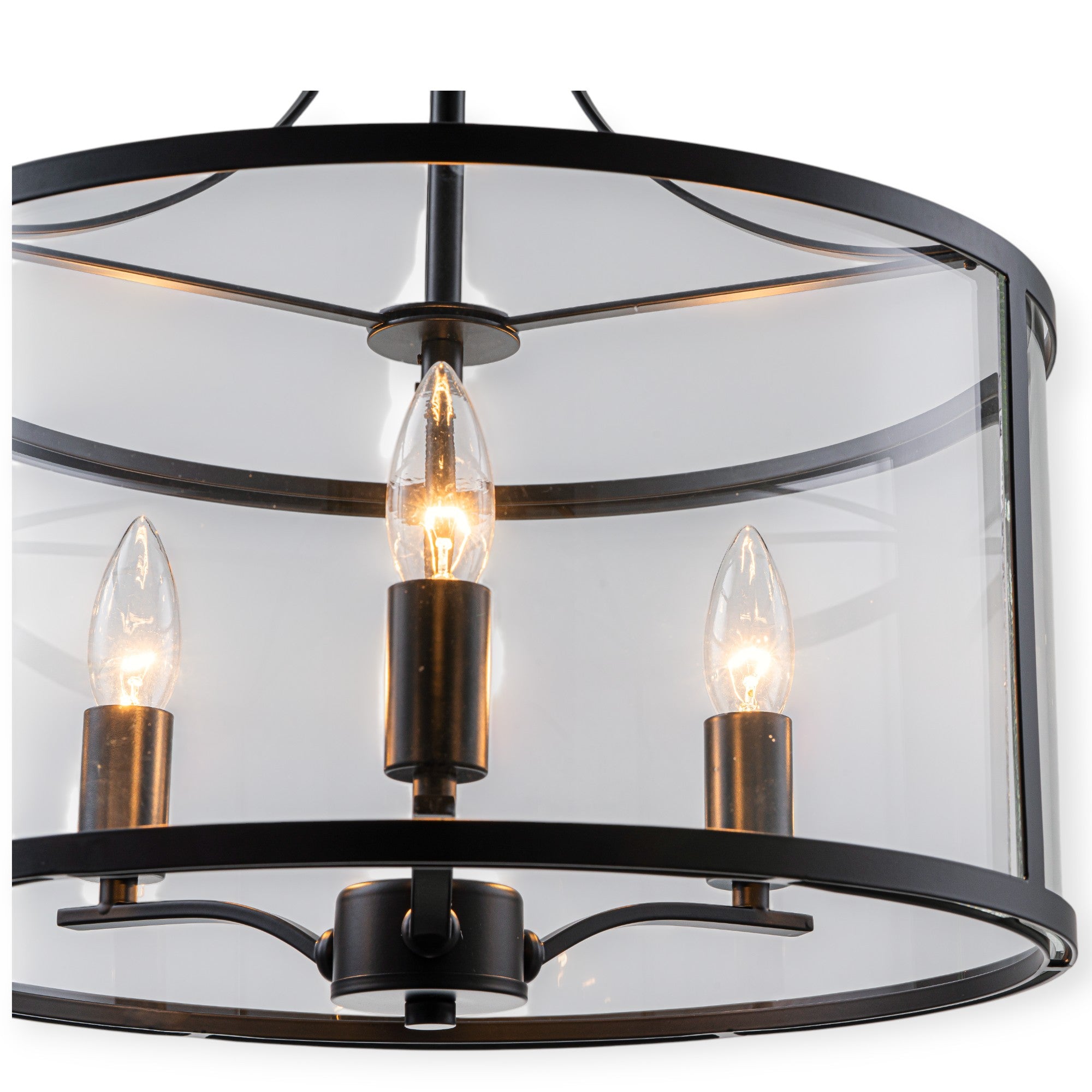 Glowlings 3-Lght Modern 16"Wide Black Round Drum Clear Glass Chandelier