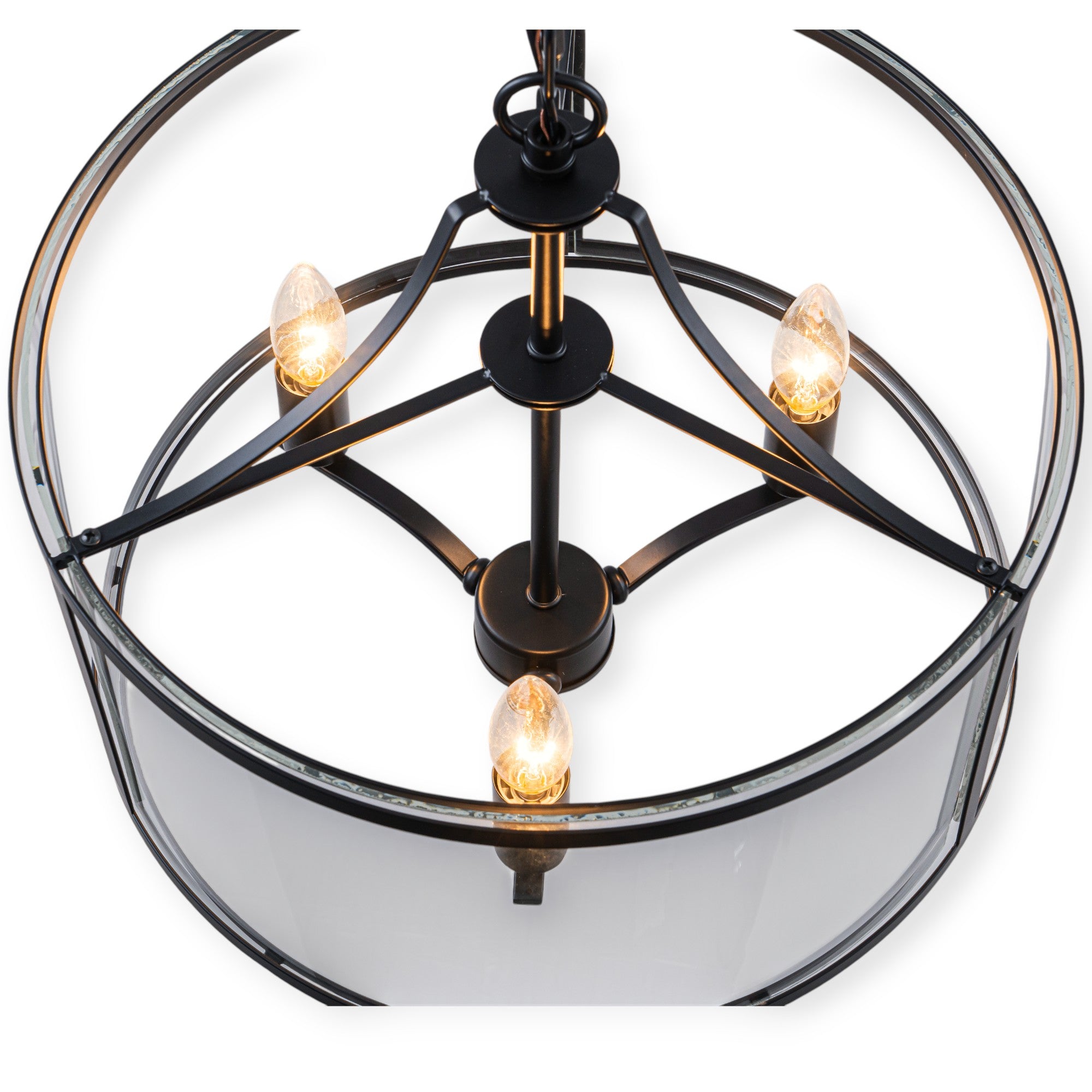 Glowlings 3-Lght Modern 16"Wide Black Round Drum Clear Glass Chandelier