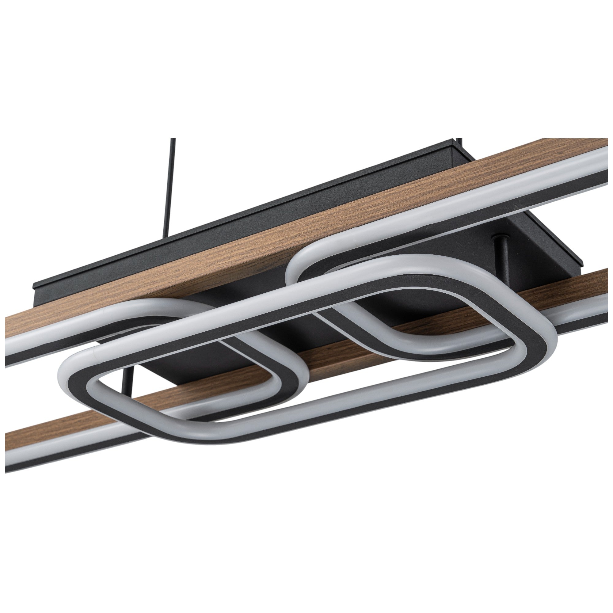 Glowlings 3-Light 43“Wide 2-Tier Rounded Rectangular LED Linear Wood Pendant Light
