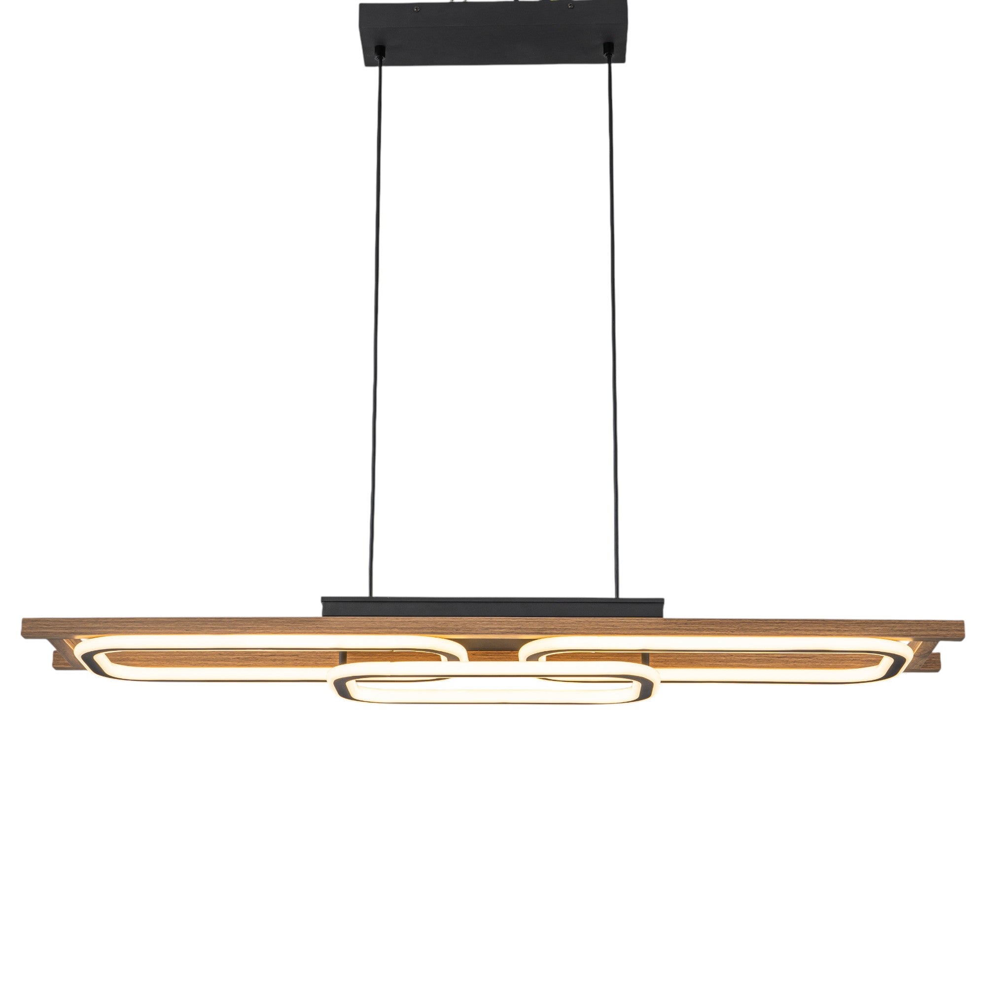 Glowlings 3-Light 43“Wide 2-Tier Rounded Rectangular LED Linear Wood Pendant Light
