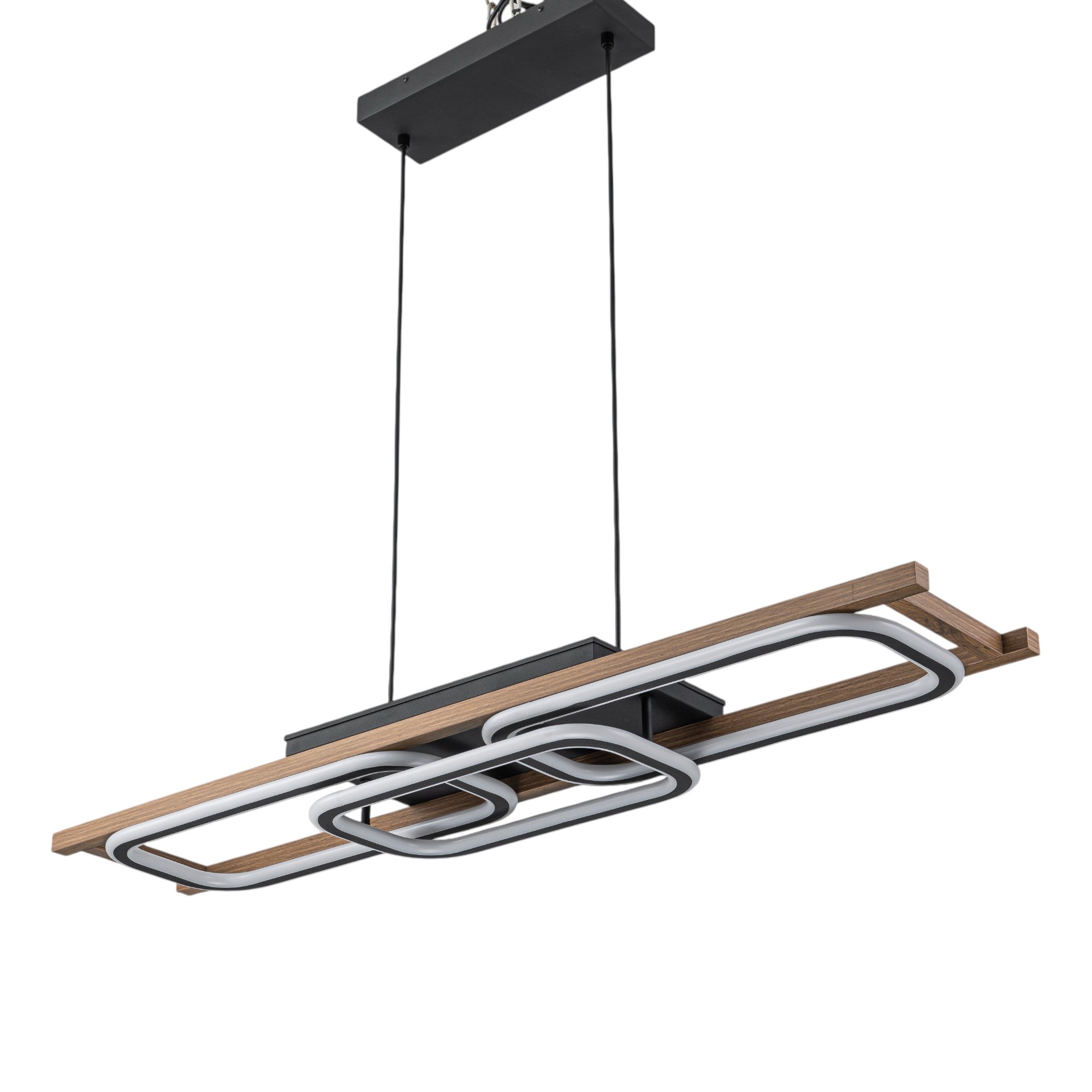 Glowlings 3-Light 43“Wide 2-Tier Rounded Rectangular LED Linear Wood Pendant Light