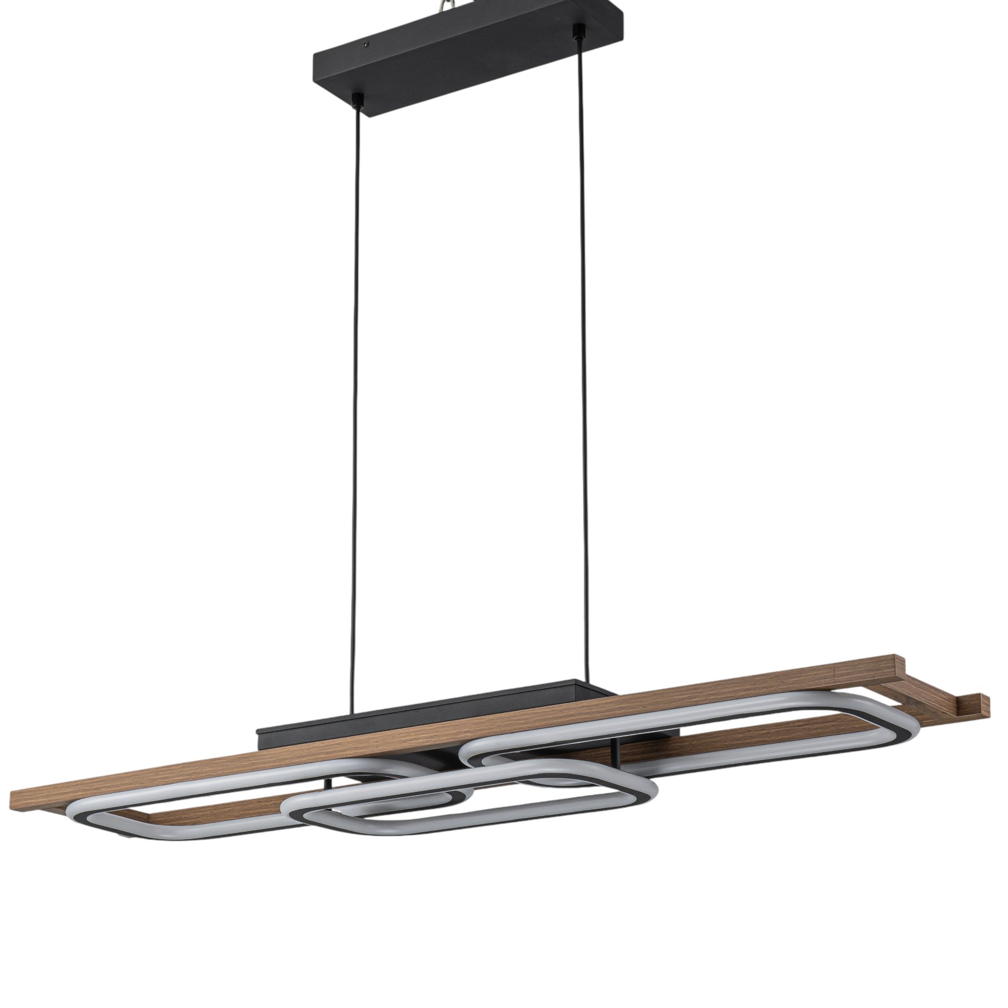 Glowlings 3-Light 43“Wide 2-Tier Rounded Rectangular LED Linear Wood Pendant Light