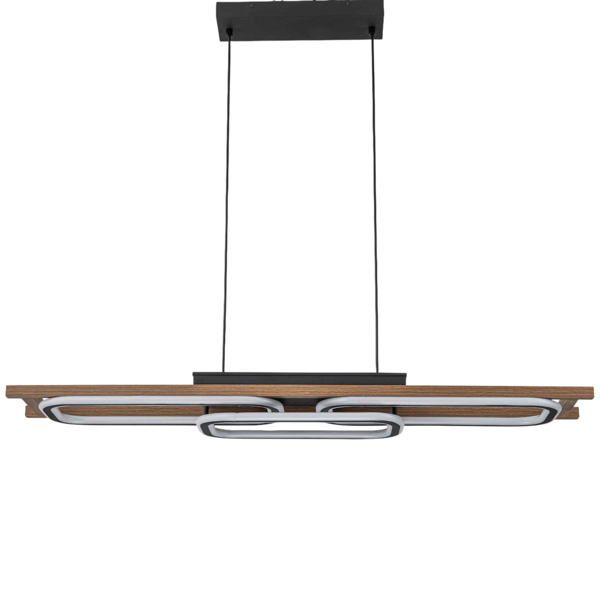 Glowlings 3-Light 43“Wide 2-Tier Rounded Rectangular LED Linear Wood Pendant Light