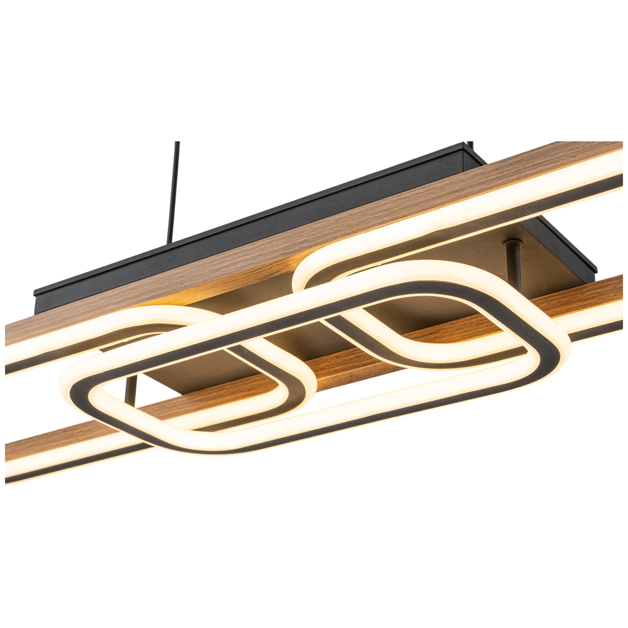 Glowlings 3-Light 43“Wide 2-Tier Rounded Rectangular LED Linear Wood Pendant Light