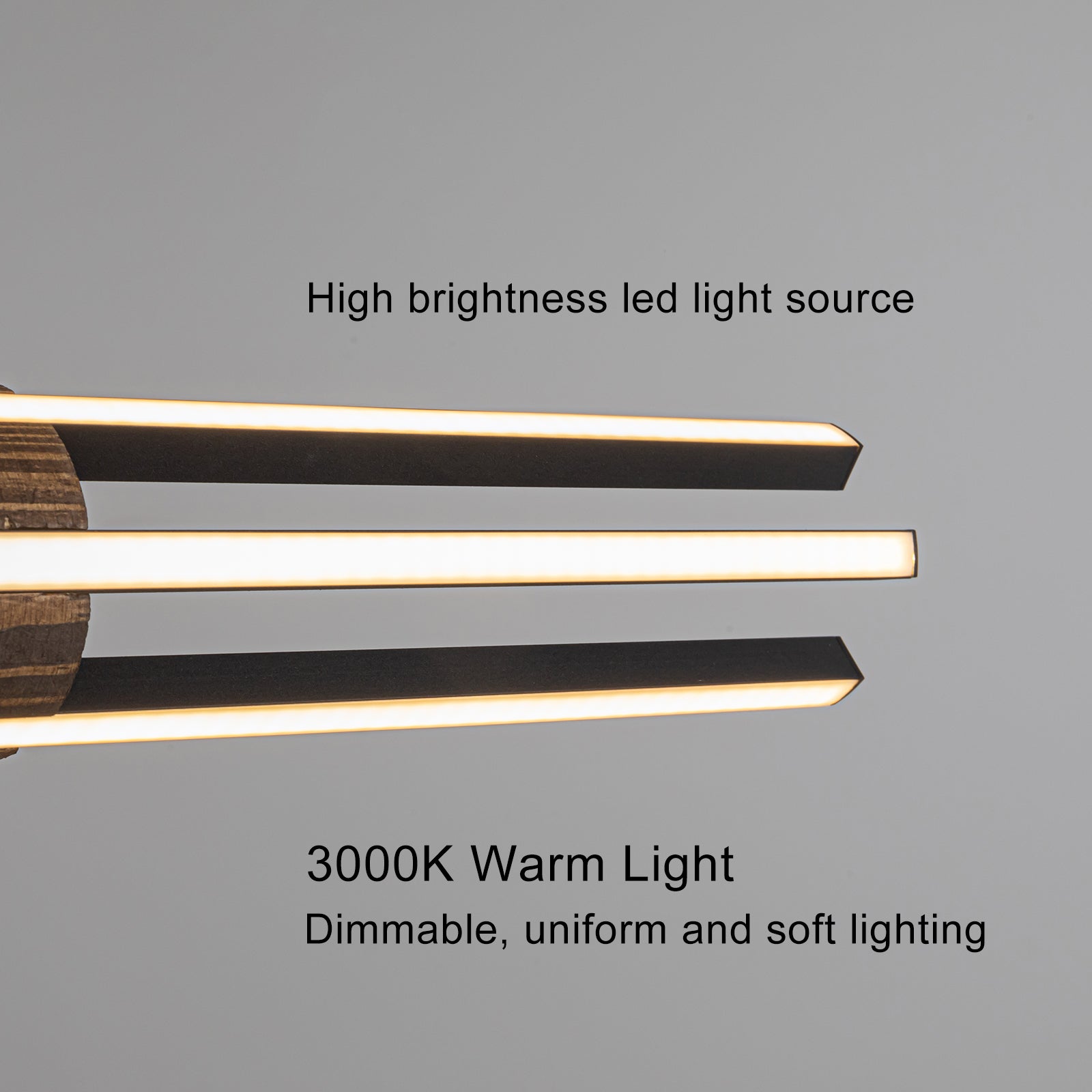 Glowlings Minimalistische 3-flammige 43" breite LED-Linear-Holz-Pendelleuchte Inselleuchte