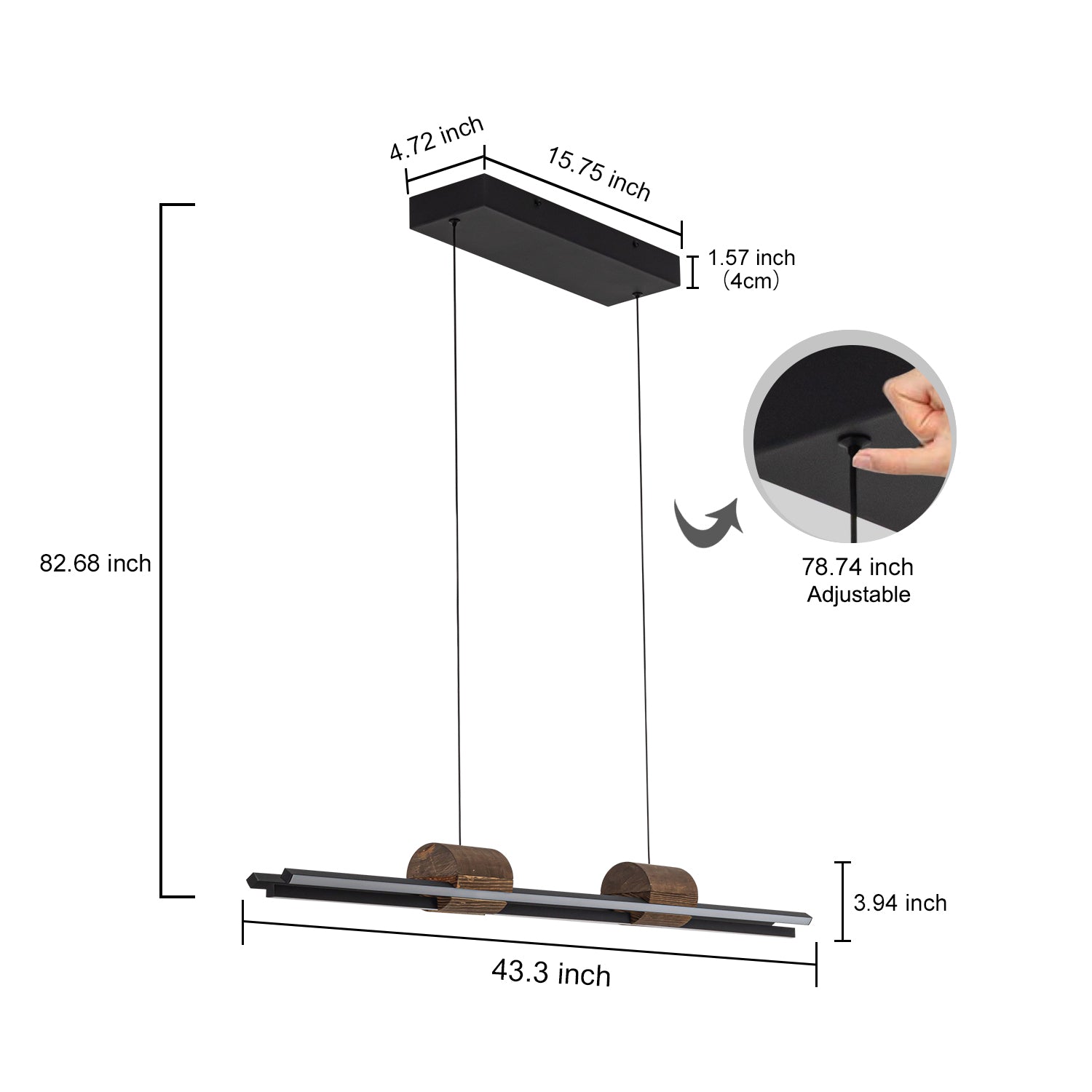 Glowlings Minimalistische 3-flammige 43" breite LED-Linear-Holz-Pendelleuchte Inselleuchte