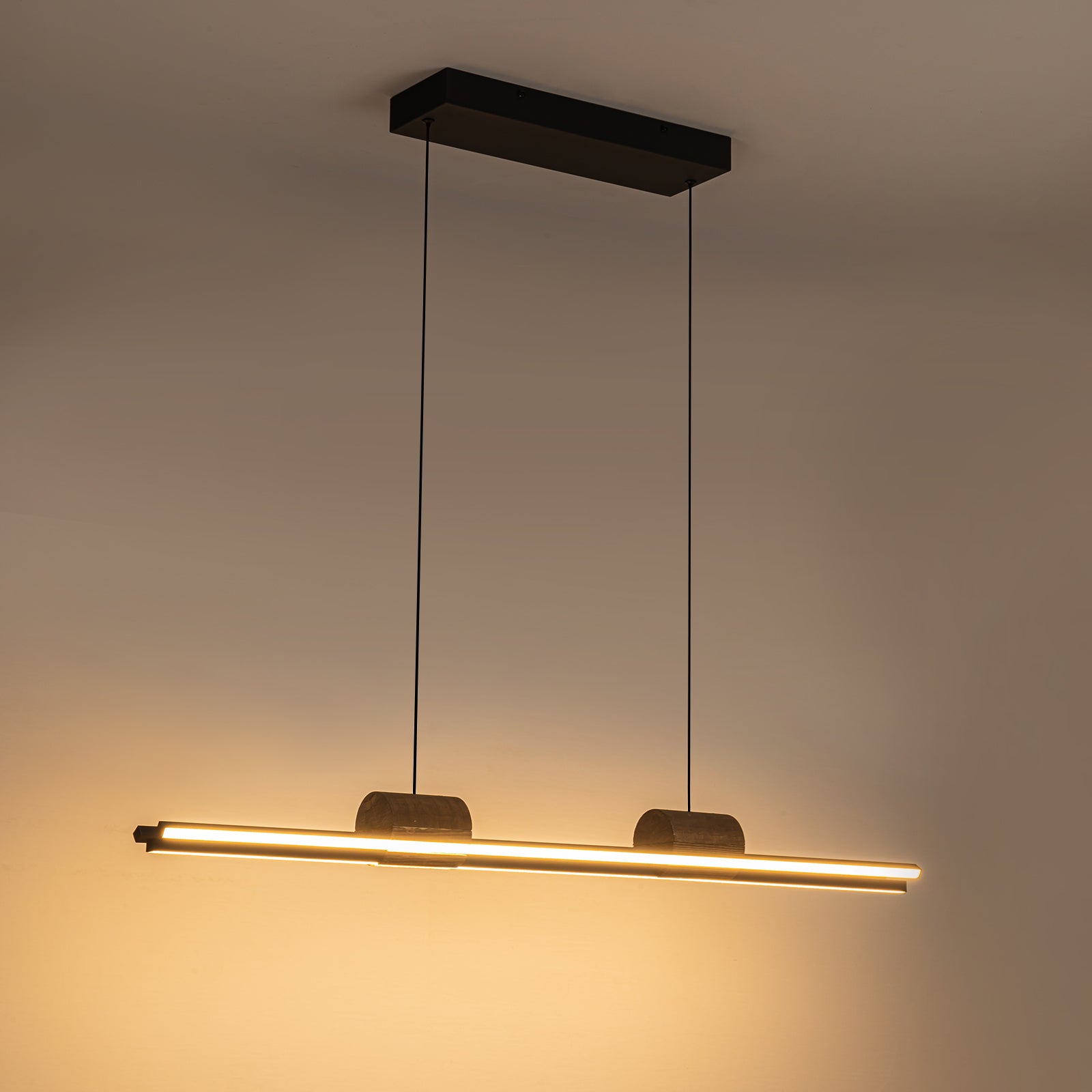 Glowlings Minimalistische 3-flammige 43" breite LED-Linear-Holz-Pendelleuchte Inselleuchte