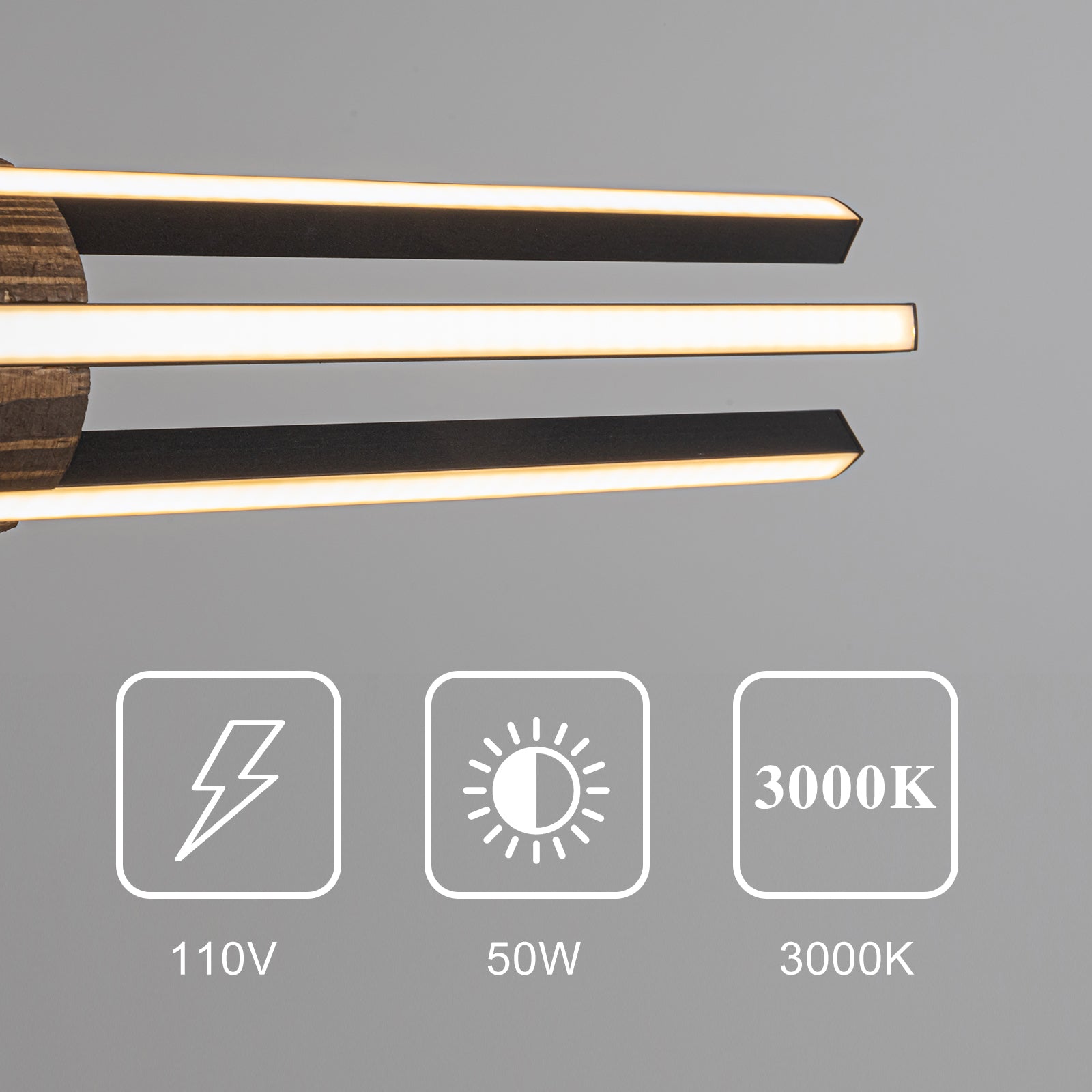 Glowlings Minimalistische 3-flammige 43" breite LED-Linear-Holz-Pendelleuchte Inselleuchte