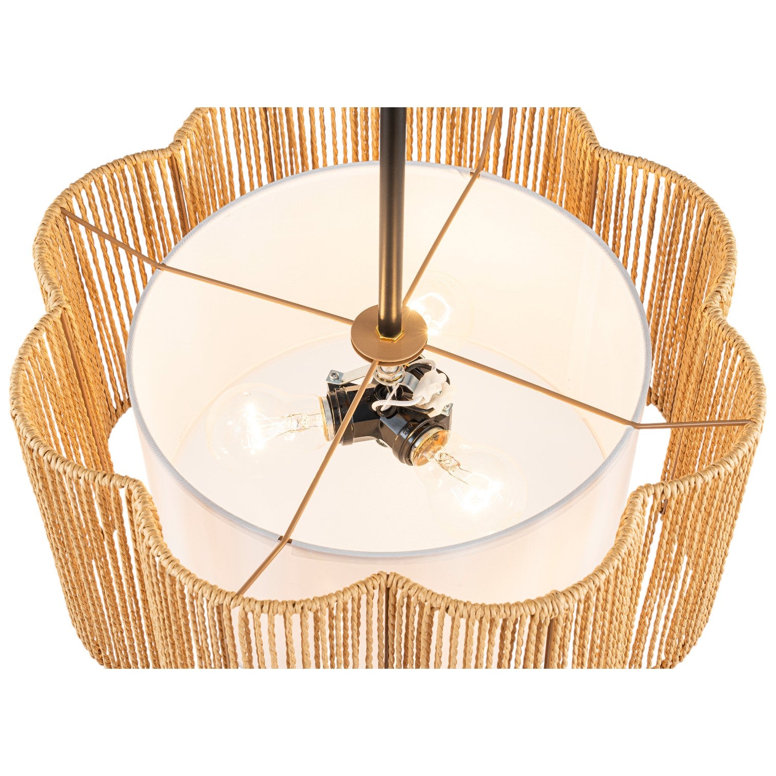 Glowlings 3-Light Boho 16"Wide Petal Hand-woven Jute Rope Inner White Fabric Pendant Light