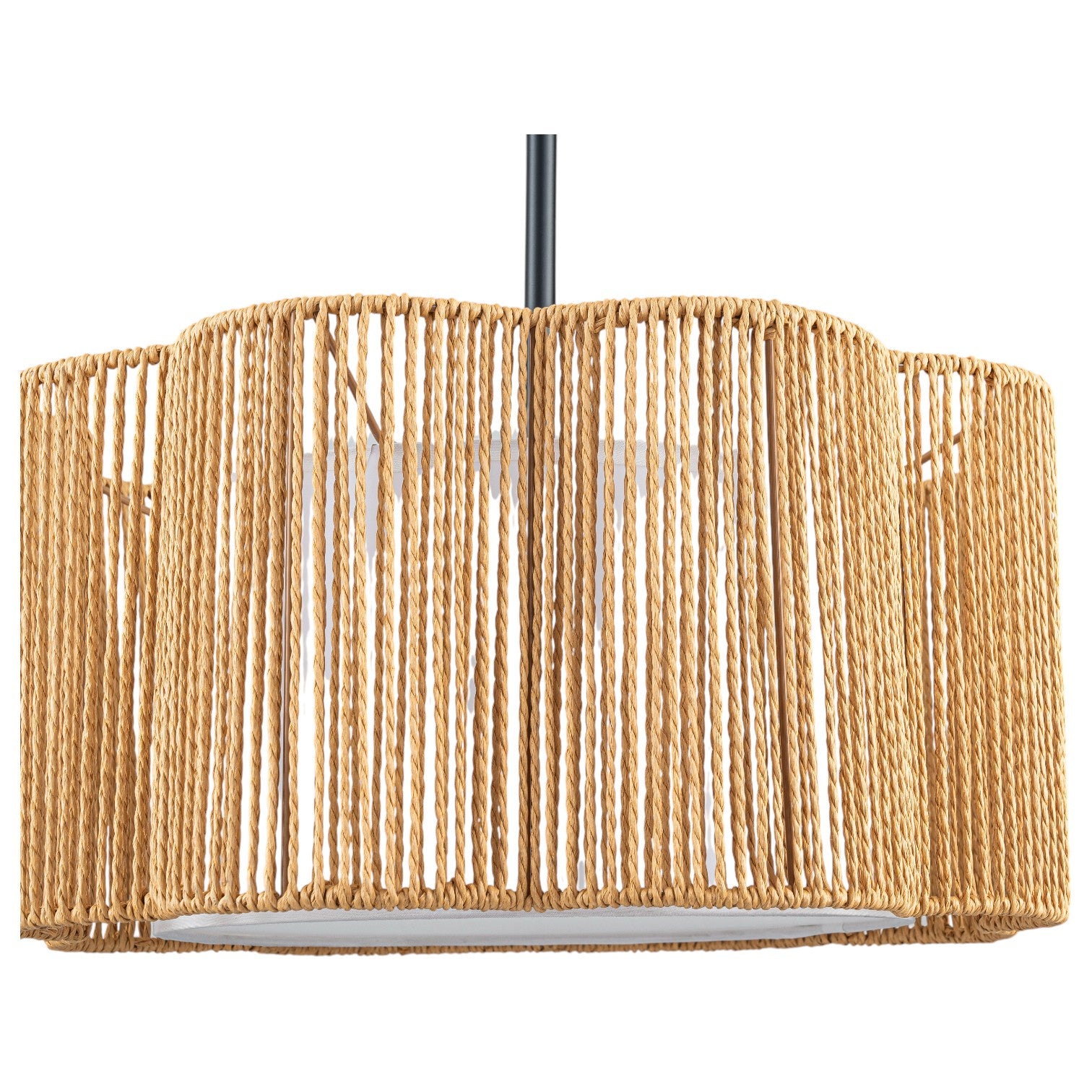 Glowlings 3-Light Boho 16"Wide Petal Hand-woven Jute Rope Inner White Fabric Pendant Light