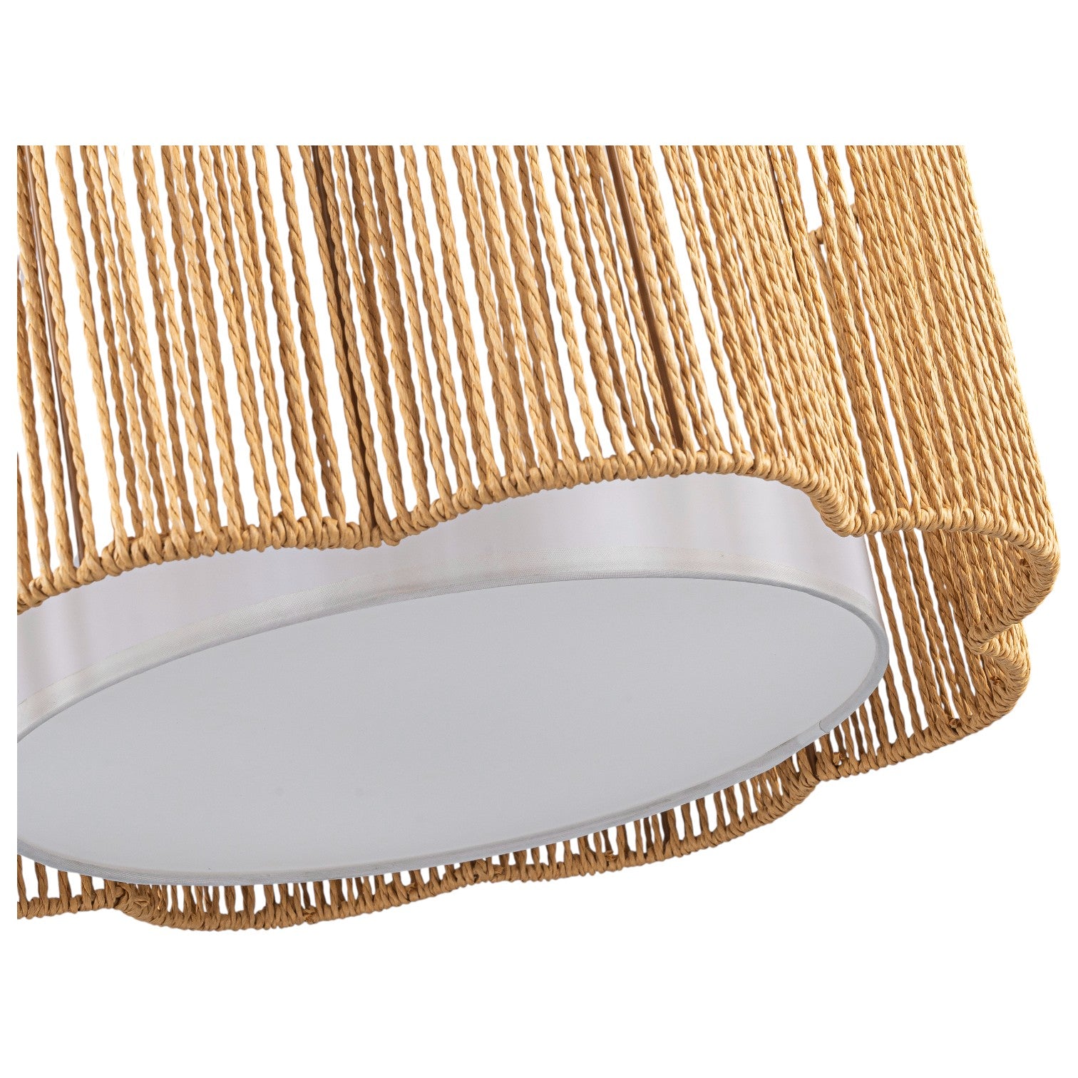 Glowlings 3-Light Boho 16"Wide Petal Hand-woven Jute Rope Inner White Fabric Pendant Light