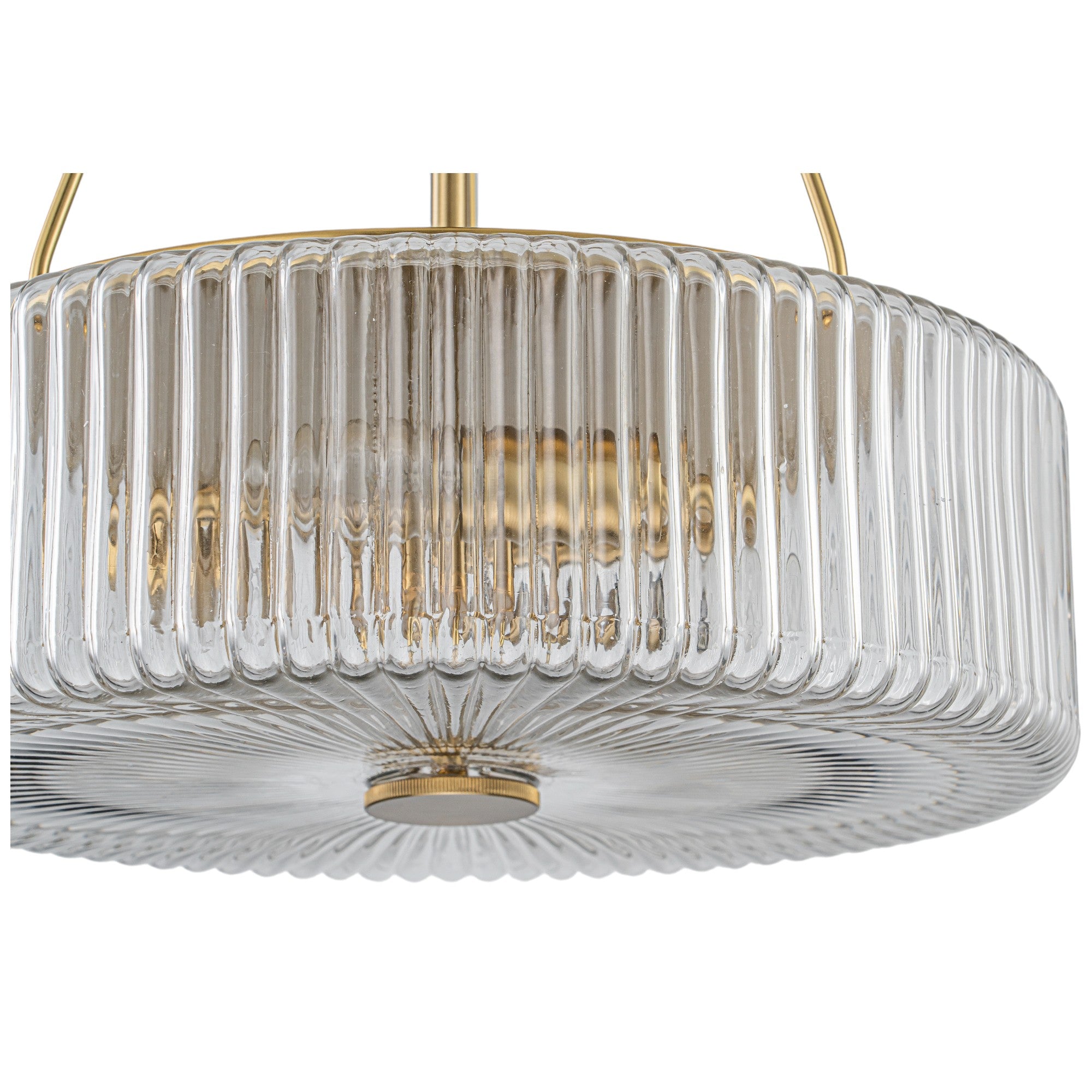 Glowlings 3-Light Modern 14"Wide Brass Drum Clear Ribbed Glass Chandelier Kitchen Island