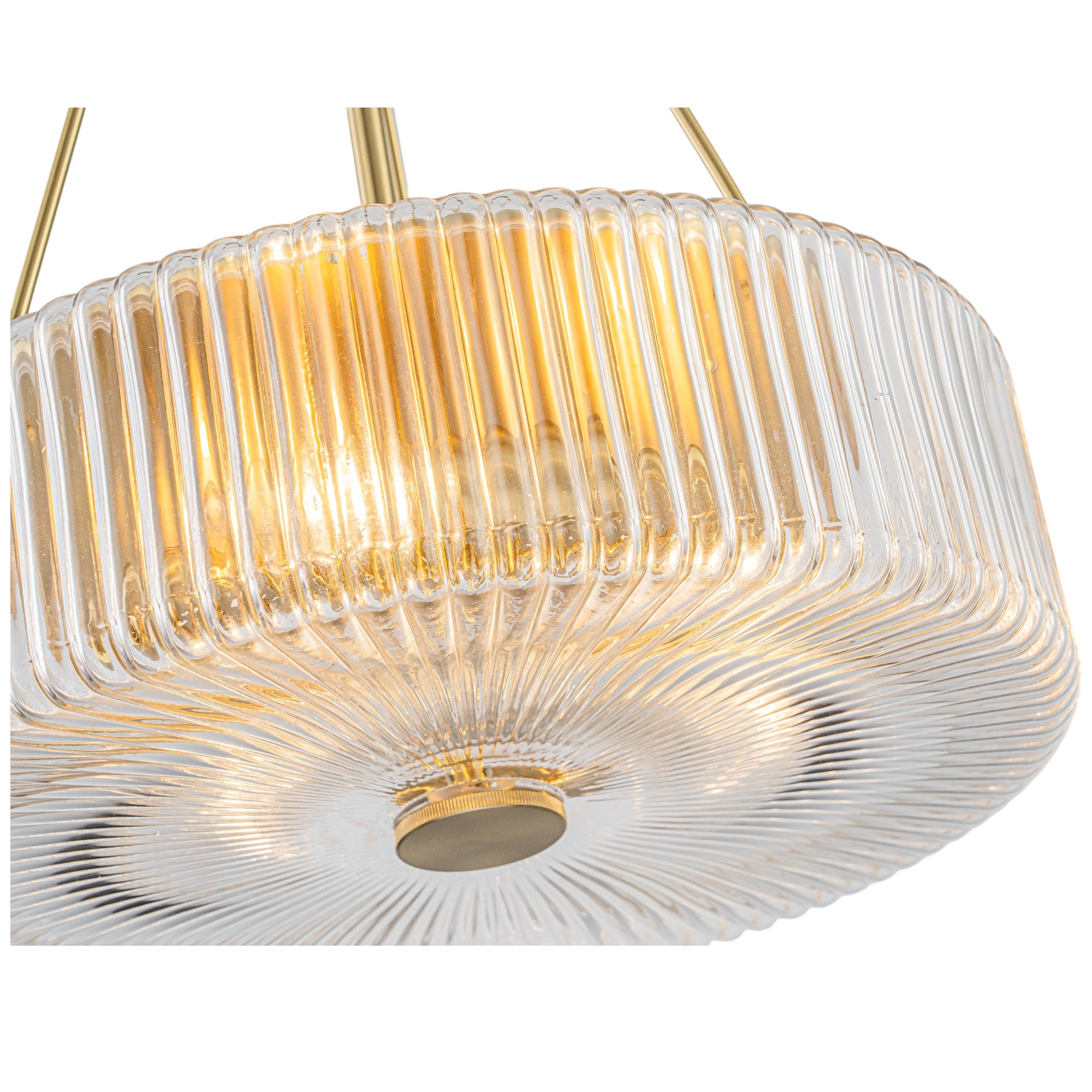 Glowlings 3-Light Modern 14"Wide Brass Drum Clear Ribbed Glass Chandelier Kitchen Island