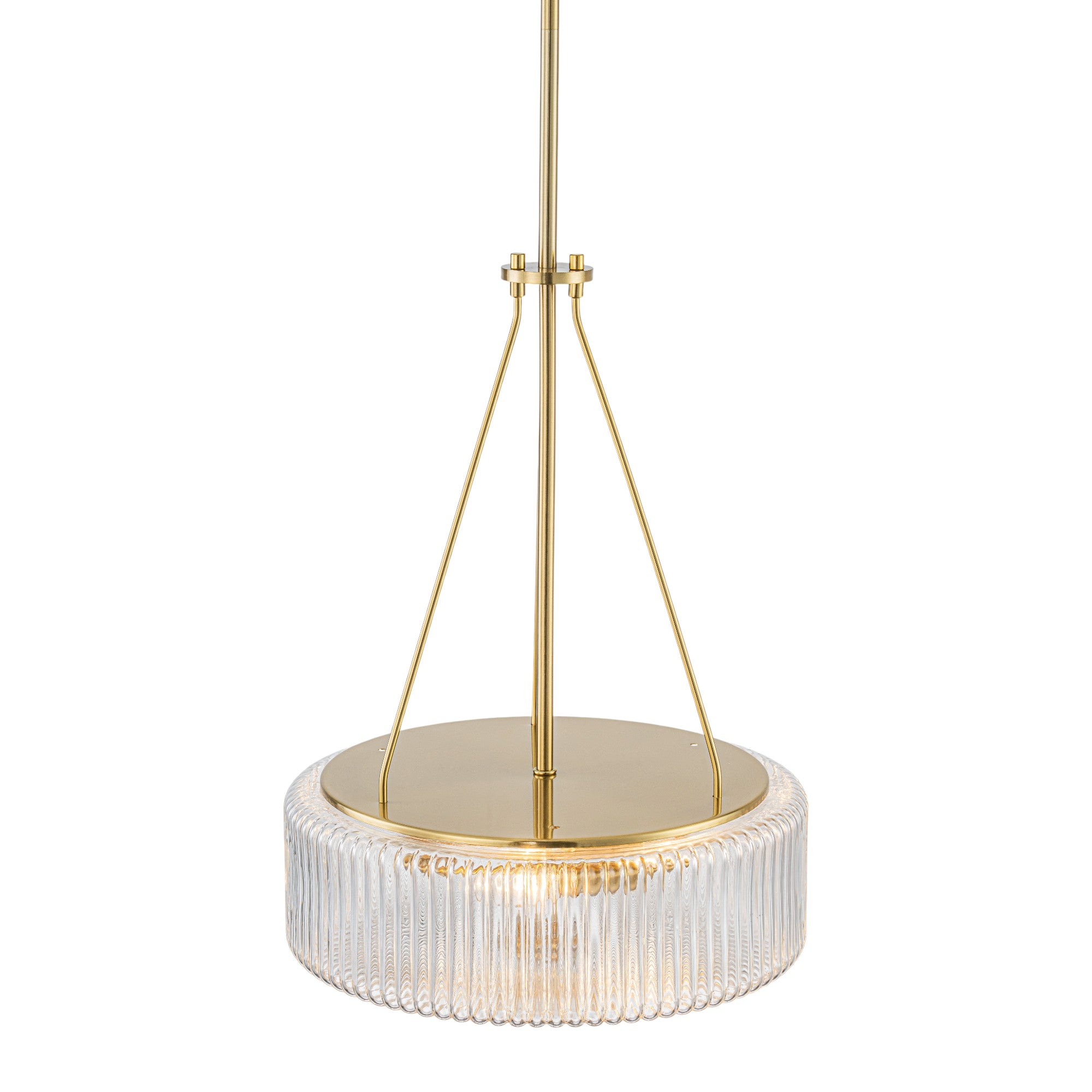 Glowlings 3-Light Modern 14"Wide Brass Drum Clear Ribbed Glass Chandelier Kitchen Island