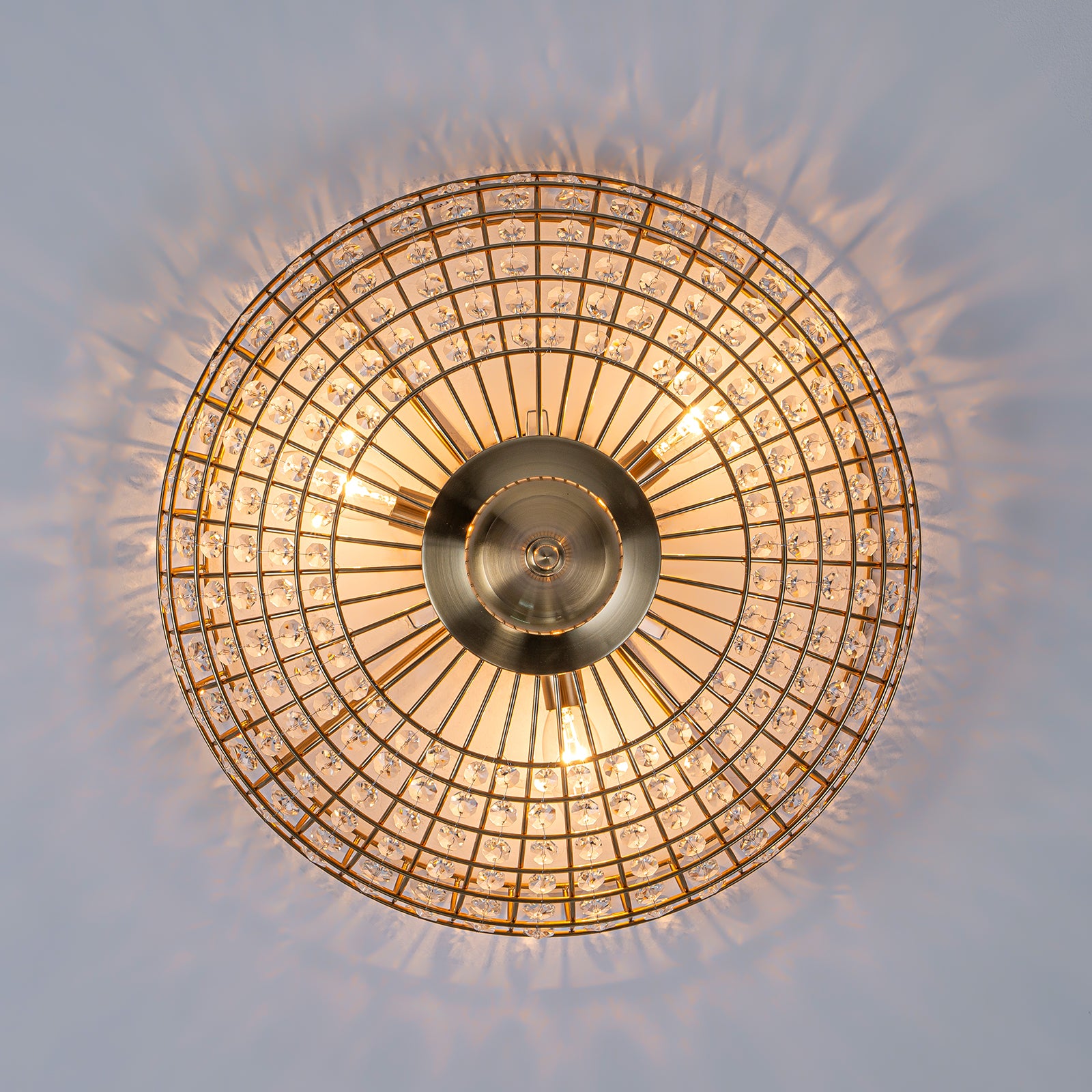 Glowlings 3-Light Vintage 16"Wide Brass Round Handmade Crystal Flush Mount