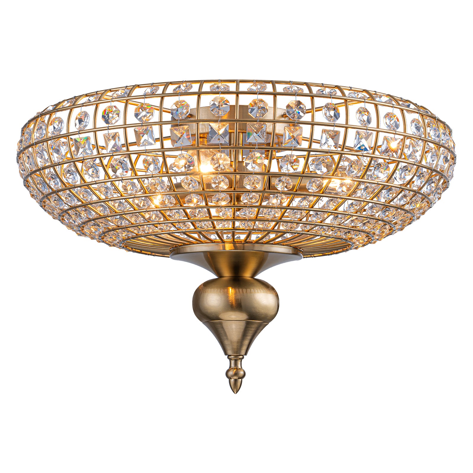 Glowlings 3-Light Vintage 16"Wide Brass Round Handmade Crystal Flush Mount